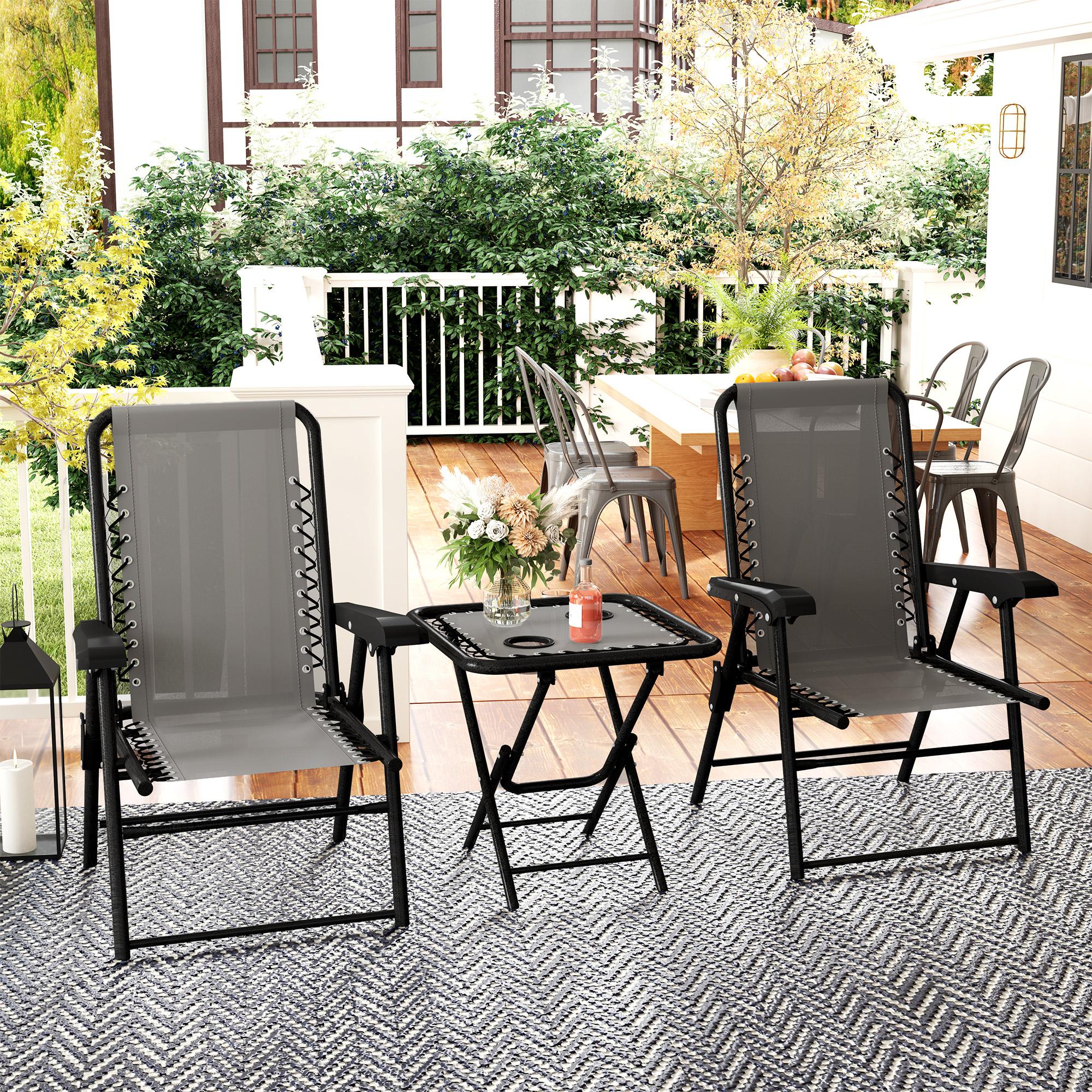 Outsunny 3 Pieces Patio Bistro Set, Outdoor Folding Table and Chairs Set, Metal Patio Furniture Set with Cup Holders Aosom Canada
