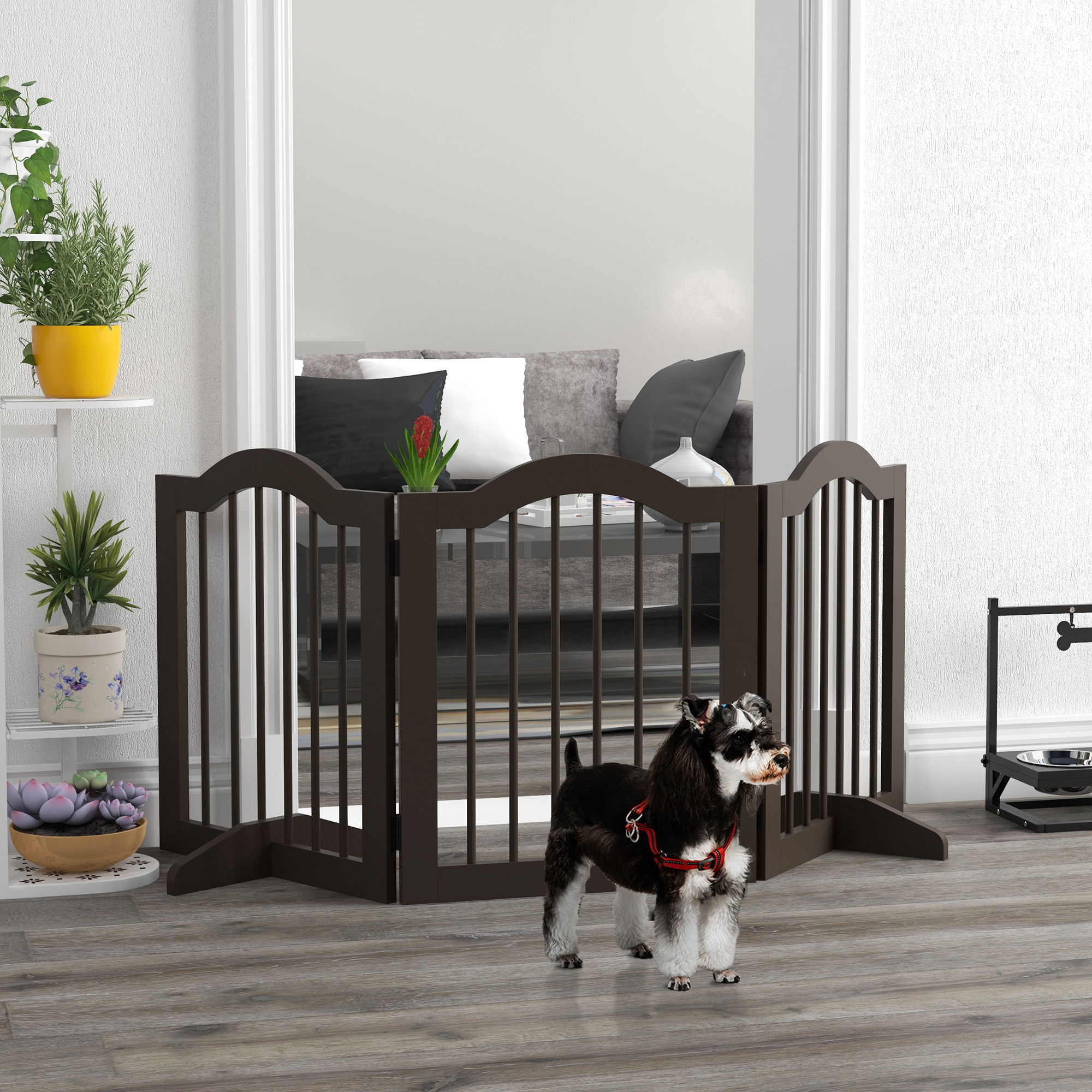 PawHut 24" Freestanding Pet Gate For Dogs with 2 Support Feet, Coffee Aosom Canada