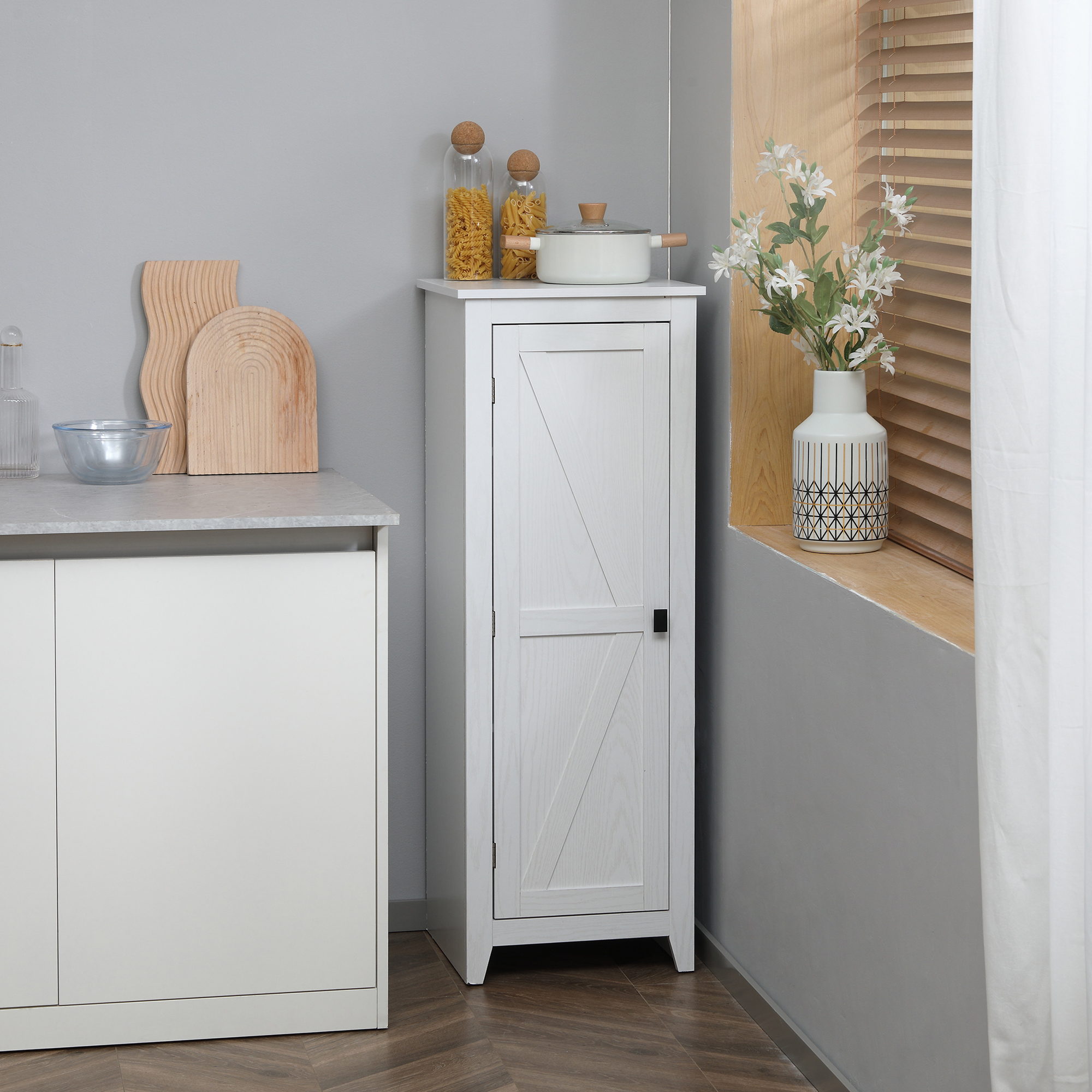 HOMCOM White 47.25" Kitchen Pantry Cabinet: Freestanding Storage Cabinet with Barn Door and Adjustable Shelves Aosom Canada