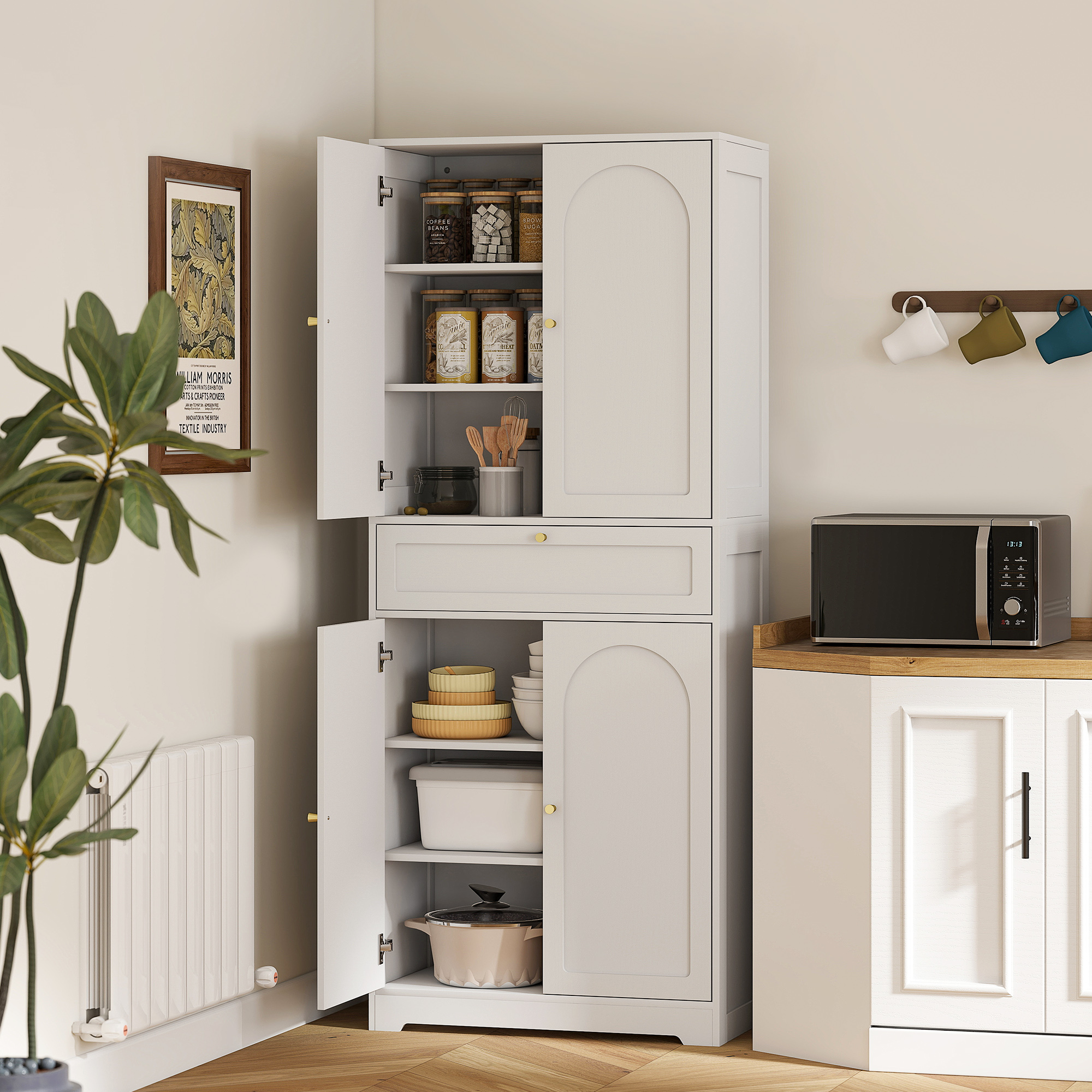 HOMCOM 72.4" Tall Kitchen Pantry Cabinet, Modern Freestanding Storage Cabinet with Shaker Doors and Adjustable Shelves, White Aosom Canada