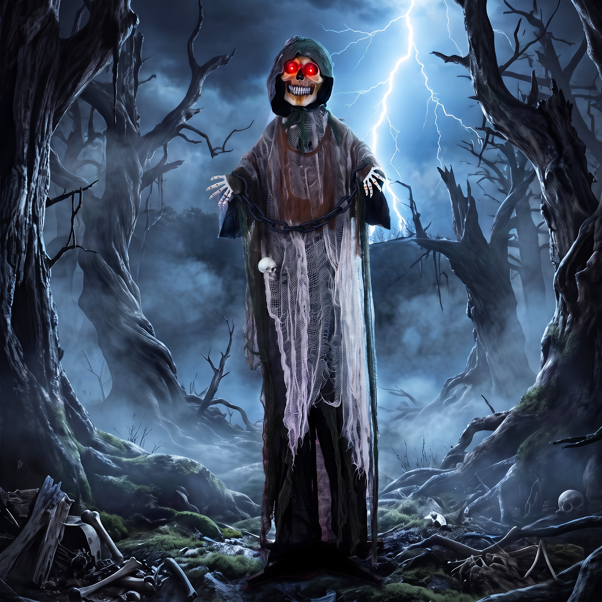 HOMCOM 5.6 ft Animated Grim Reaper, Life-Size Halloween Animatronic with Moving Hands/Head, Glowing Eyes, Creepy Sound | Aosom Canada