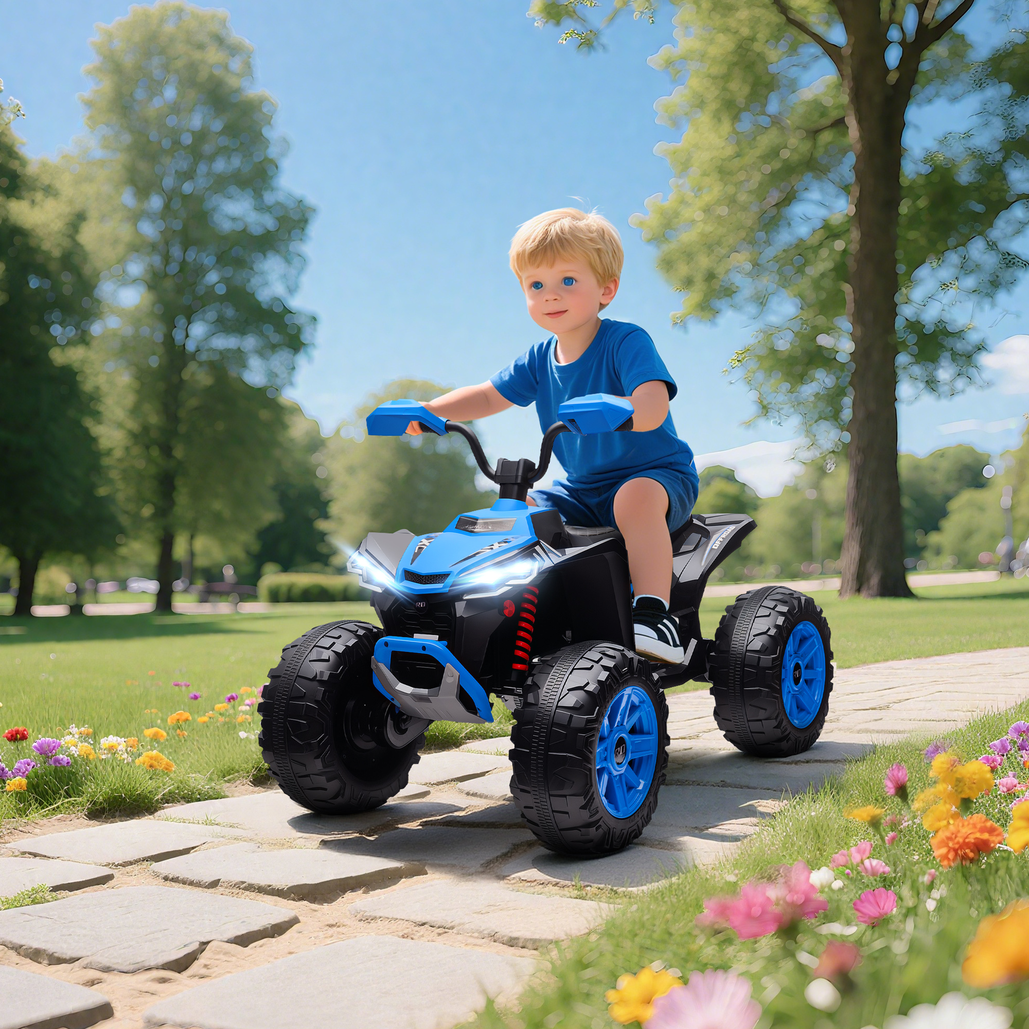 Qaba 2-Seater All-Terrain 4 Wheeler, 24V Kids ATV Ride-On, Electric Quad Car with Dual Motor, for Boys and Girls, Blue Aosom Canada