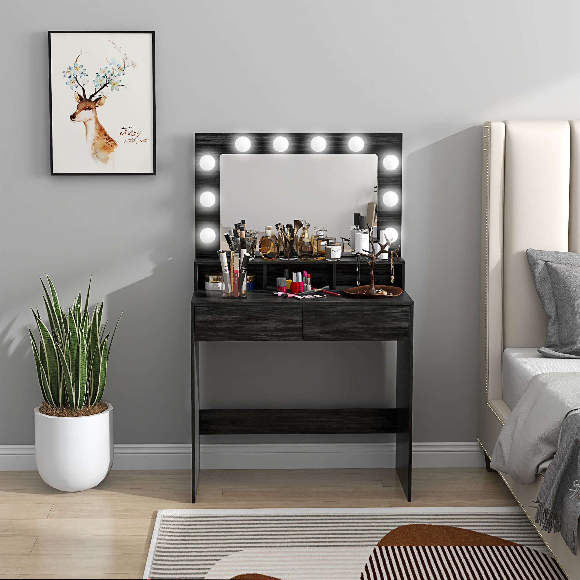 HOMCOM Vanity Table, Makeup Dressing Table with LED Lighting Mirror, Drawers, for Bedroom, Black Aosom Canada