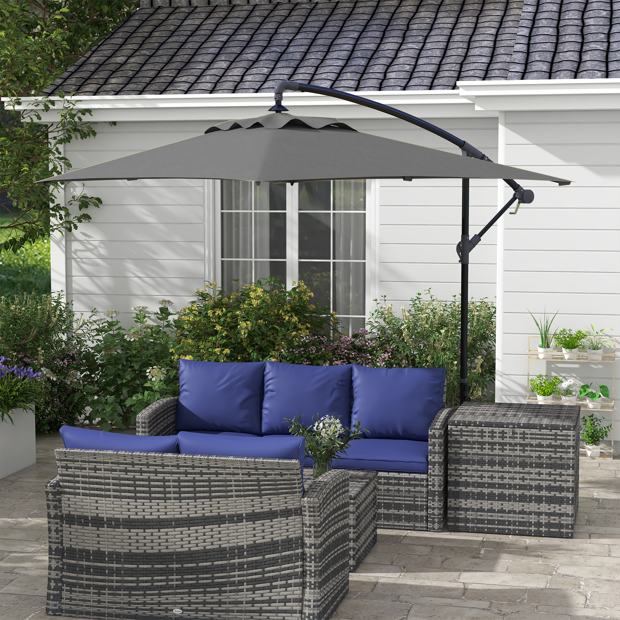 Outsunny 3(m) patio offset umbrella, with Cross Base - Dark Grey Aosom Canada
