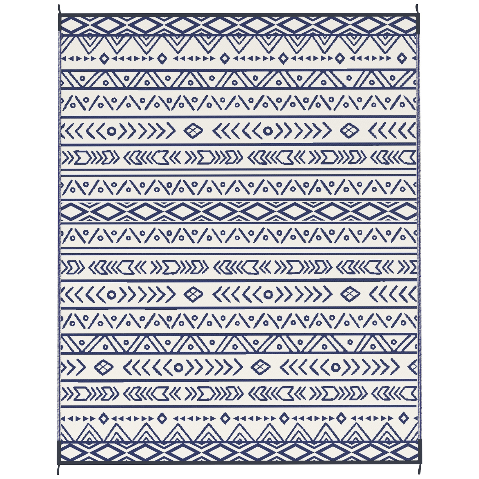 Outsunny Reversible Outdoor Rug, Waterproof Plastic Straw with Carry Bag, 8' x 10', Blue & White Geo