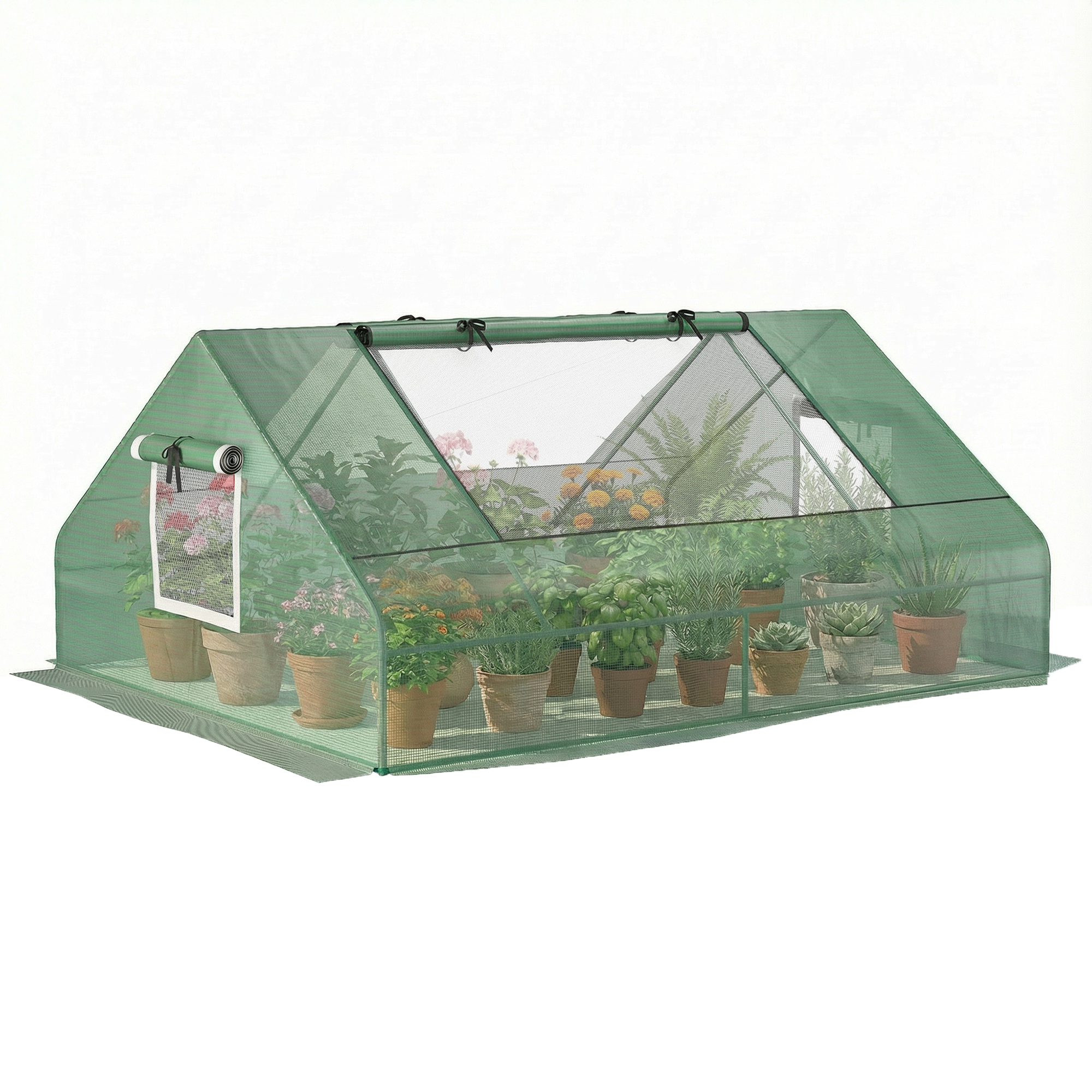 Outsunny Small Greenhouse 71 x 55 x 32 Outdoor Flower Planter Hot House with Zipper Windows and Door Green | Aosom.com