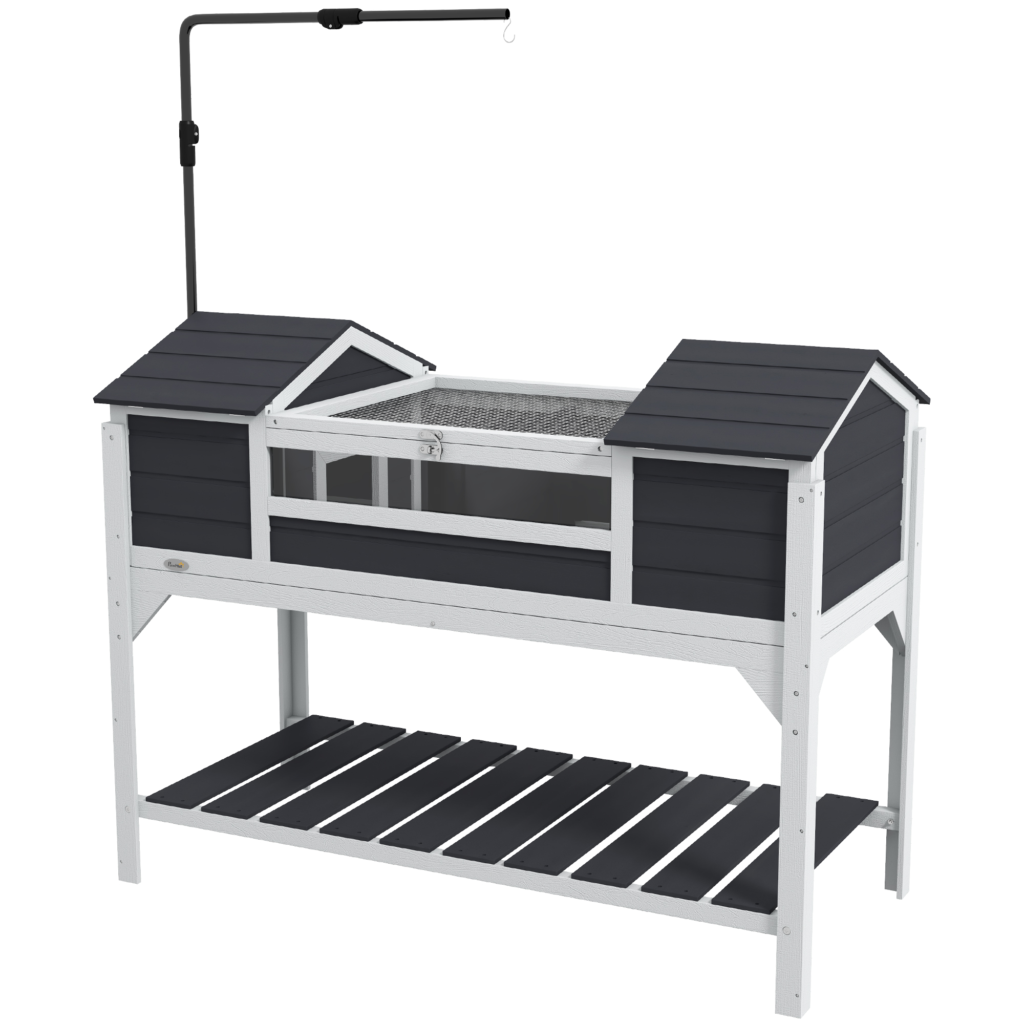 PawHut Tortoise Enclosure Tortoise House with Adjustable Lamp Holder Storage Shelf, Dual Main Houses, Openable Lid, Gray