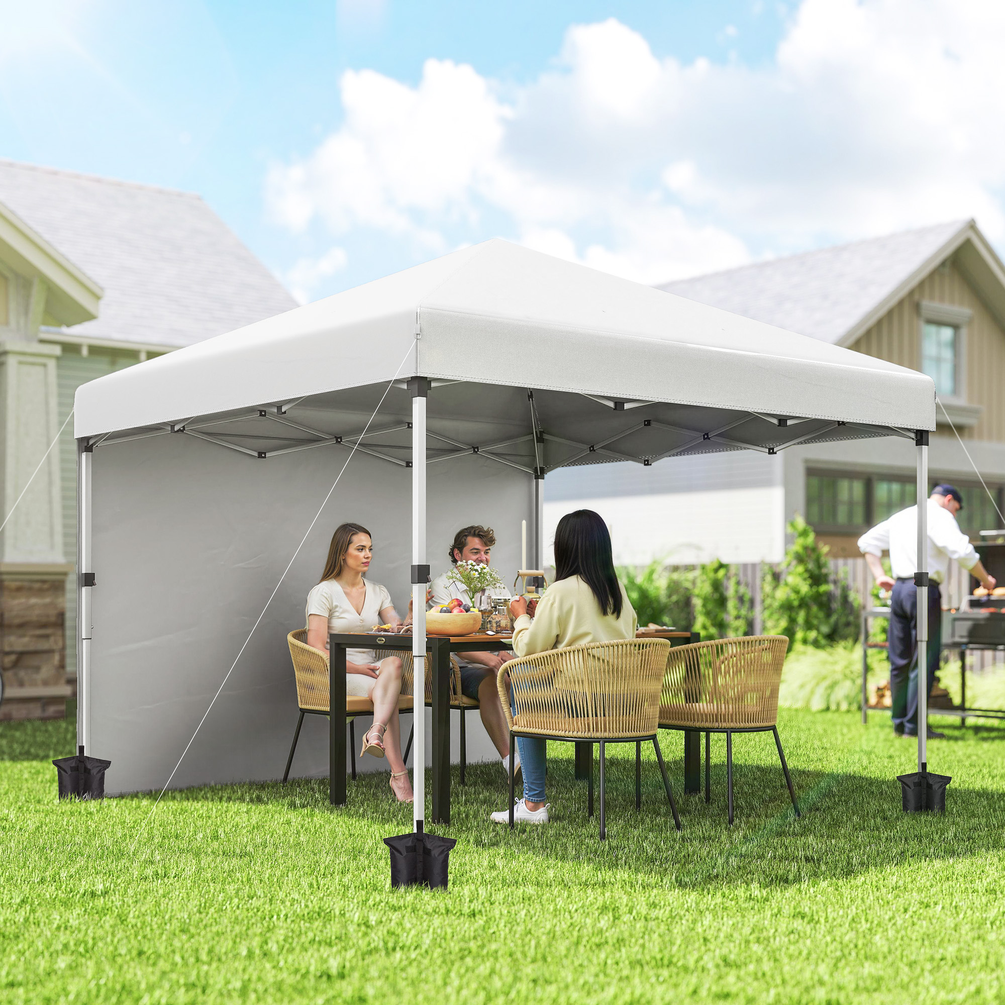 Outsunny 10' x 10' Pop Up Canopy with Sidewalls, Roller Bag, Height Adjustable Instant Tent for Outdoor, Garden, Patio, White Aosom Canada