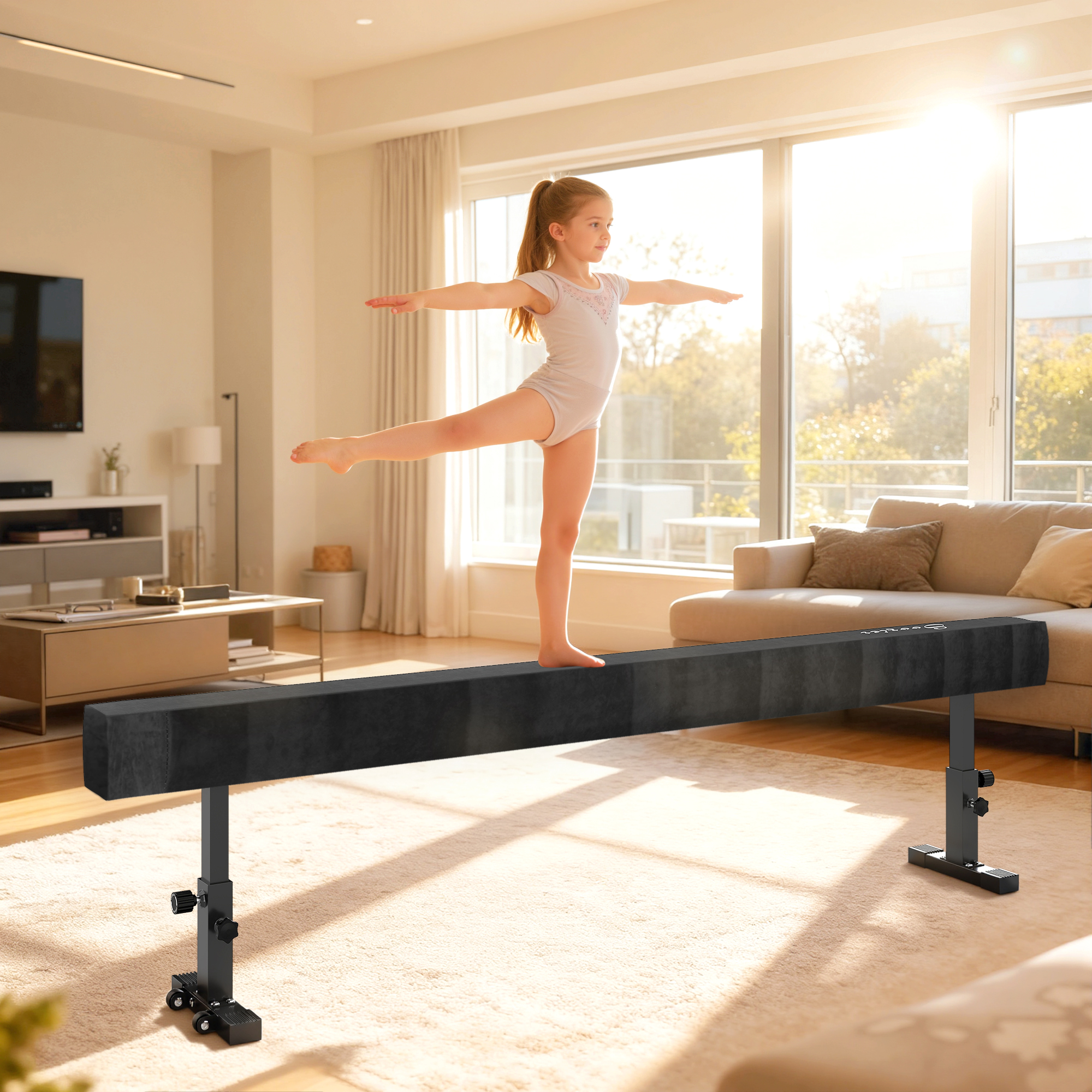 Soozier 7.5ft Adjustable Balance Beam, Gymnastics Beam with Wheels, Gymnastics Equipment for 6+ Years Old Training Aosom Canada