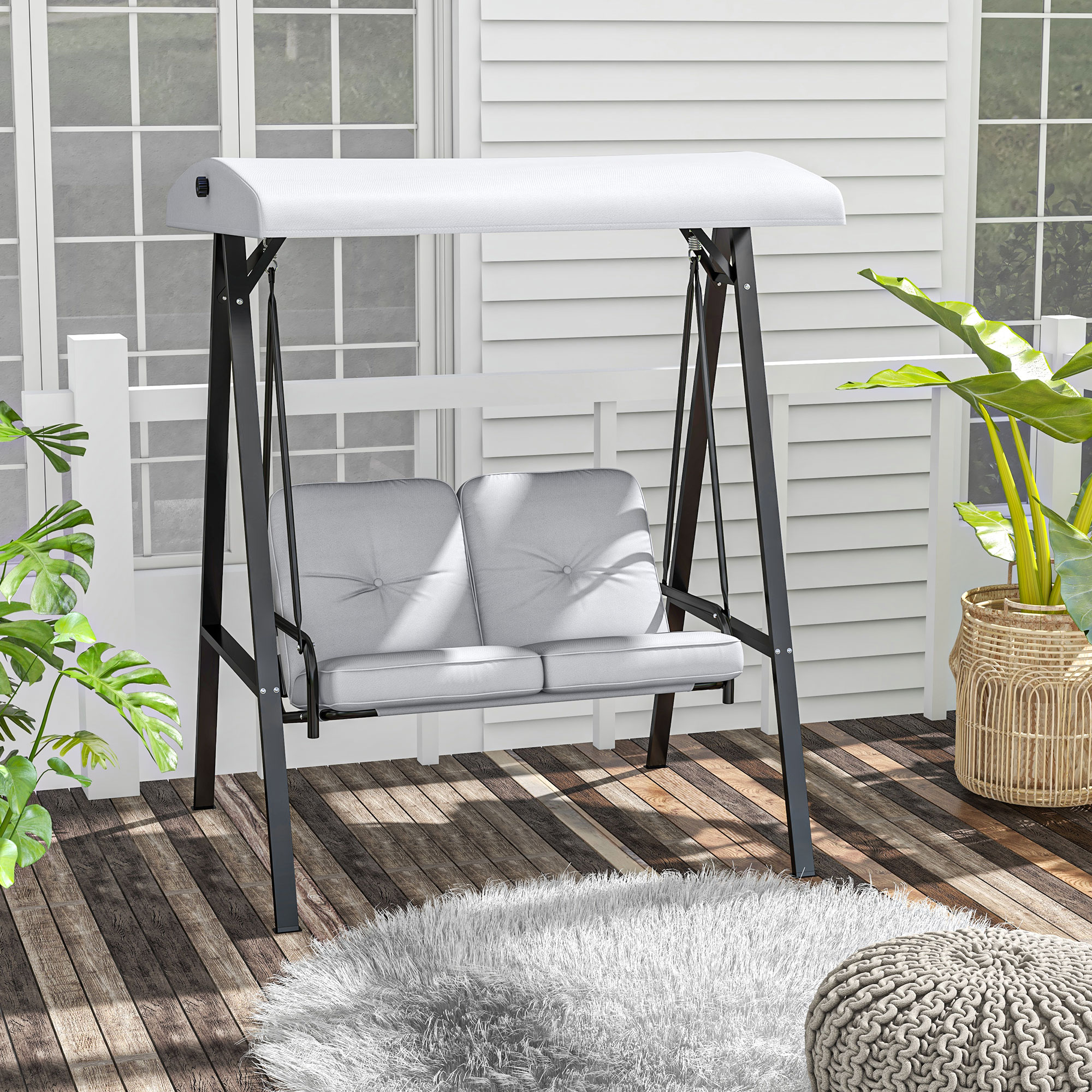 Outsunny 2-Seater Outdoor Porch Swing with Adjustable Canopy Patio Swing Chair for Garden Poolside Backyard in Grey Aosom Canada