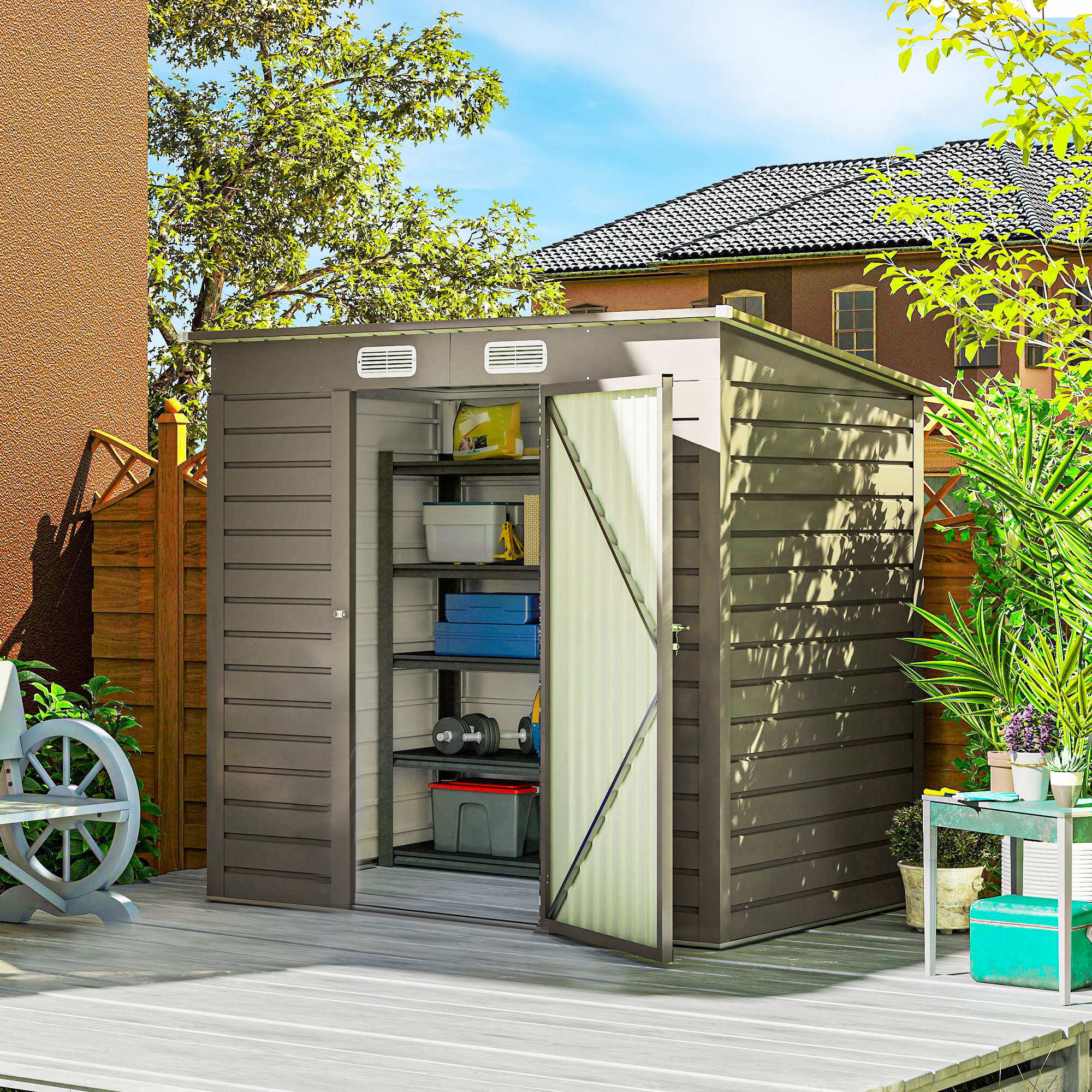 Outsunny 6 x 4FT Galvanized Garden Storage Shed, Metal Outdoor Shed with Double Doors and 2 Vents, Light Grey Aosom Canada