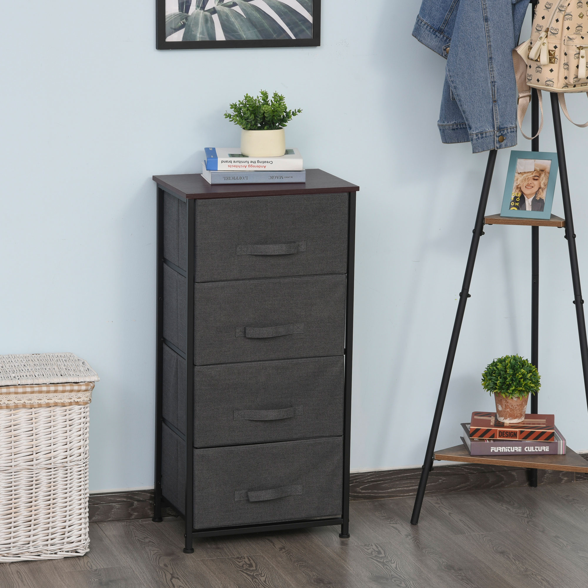 HOMCOM Linen Storage Tower 4 Drawer Unit with Removable Fabric Bins and Adjustable Feet for Organization Black Aosom Canada