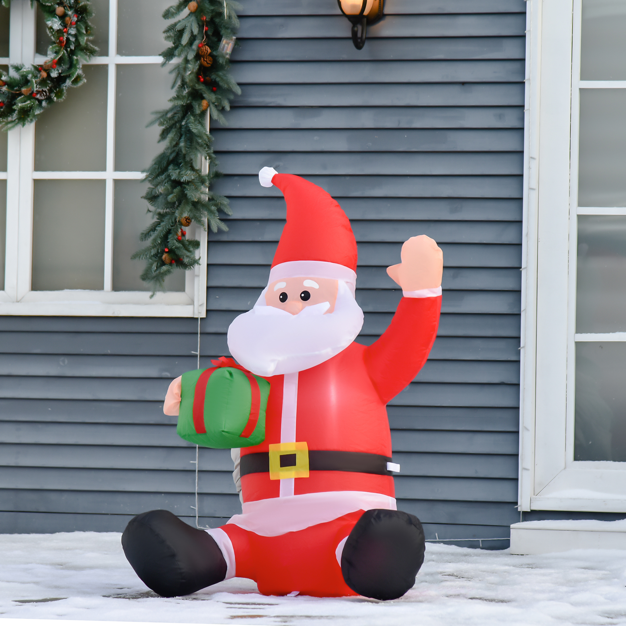 HOMCOM 4ft Outdoor Christmas Lighted Inflatable Santa Claus with Gift Box Aosom Canada