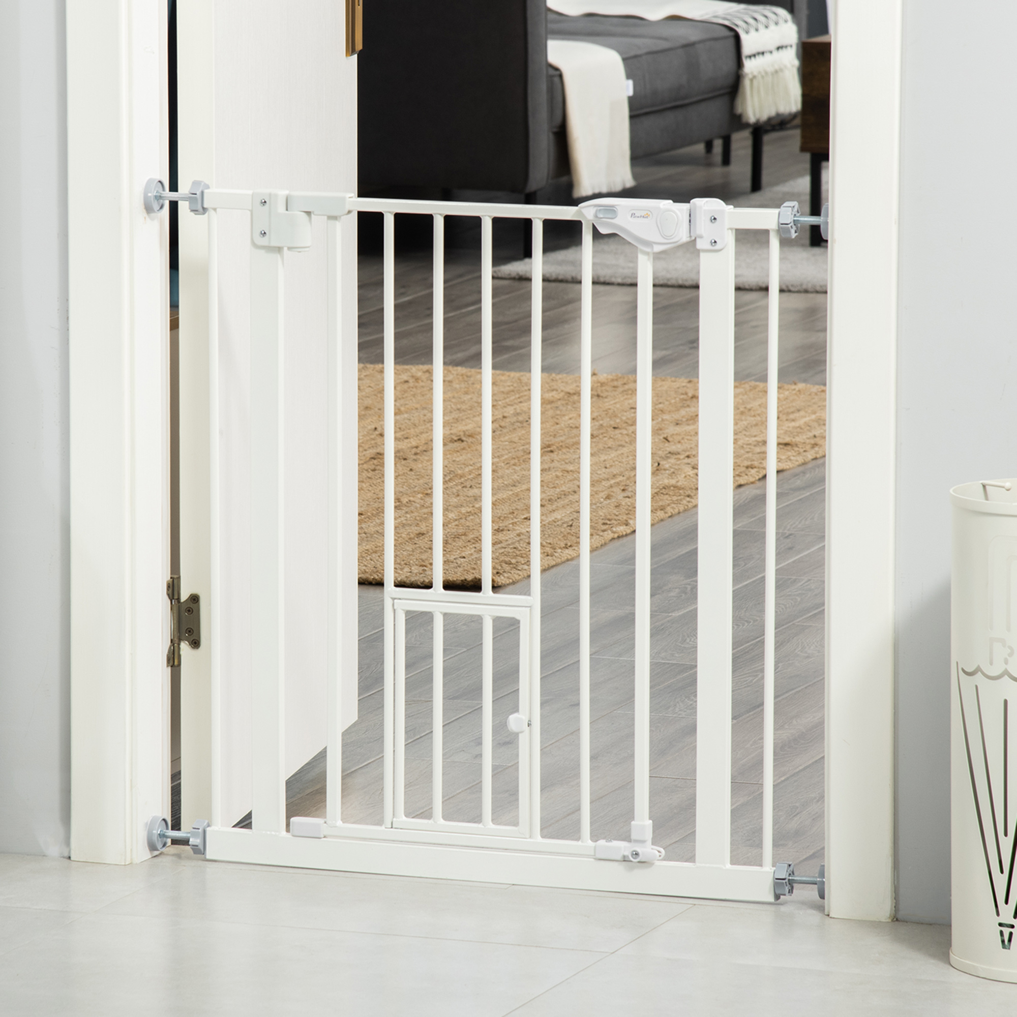 PawHut Extra Wide Pet Gate: 29"-32" White with Cat Door, Auto-Closing Barrier for Stairs & Hallways Aosom Canada