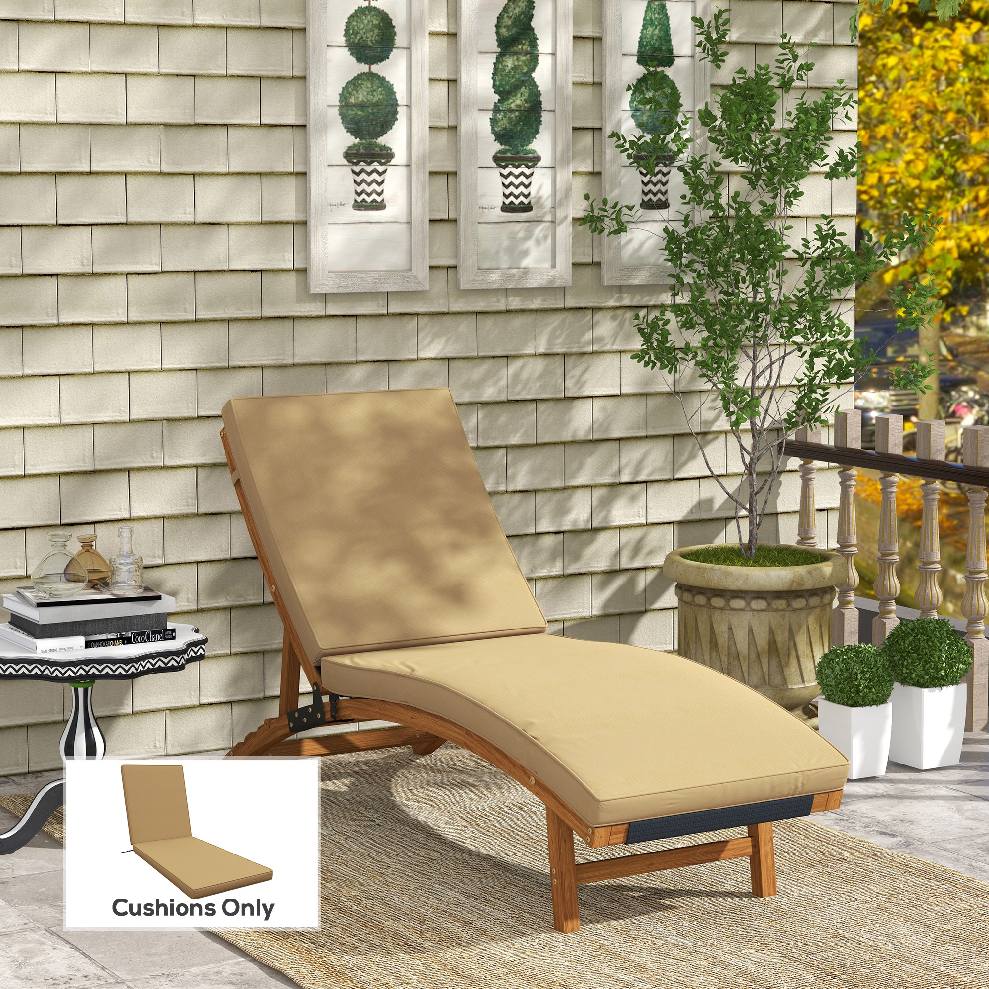 Outsunny Patio Cushion Replacement with Backrest for Lounge 79.9" x 26" Outdoor Chair Cushions Set Khaki Aosom Canada