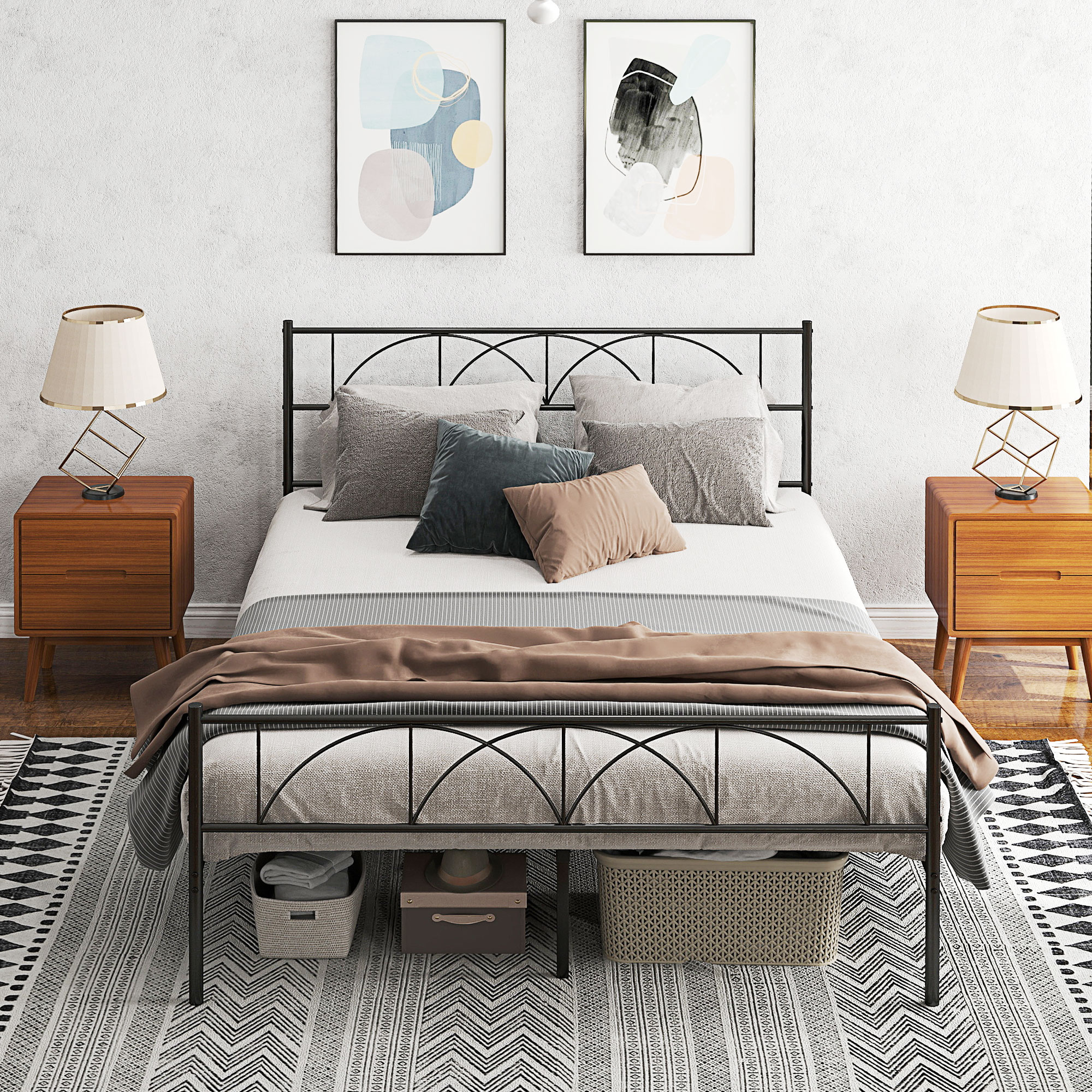 HOMCOM Metal Queen Platform Bed Frame with Headboard, Steel Slat Support, Underbed Storage, No Box Spring Needed, Easy Assembly Aosom Canada