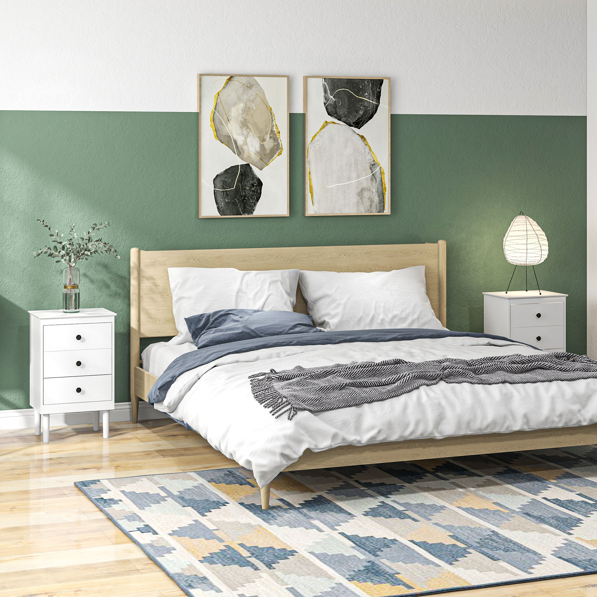 HOMCOM Set of Two Three-Drawer Modern Bedside Tables for Bedroom, White Aosom Canada