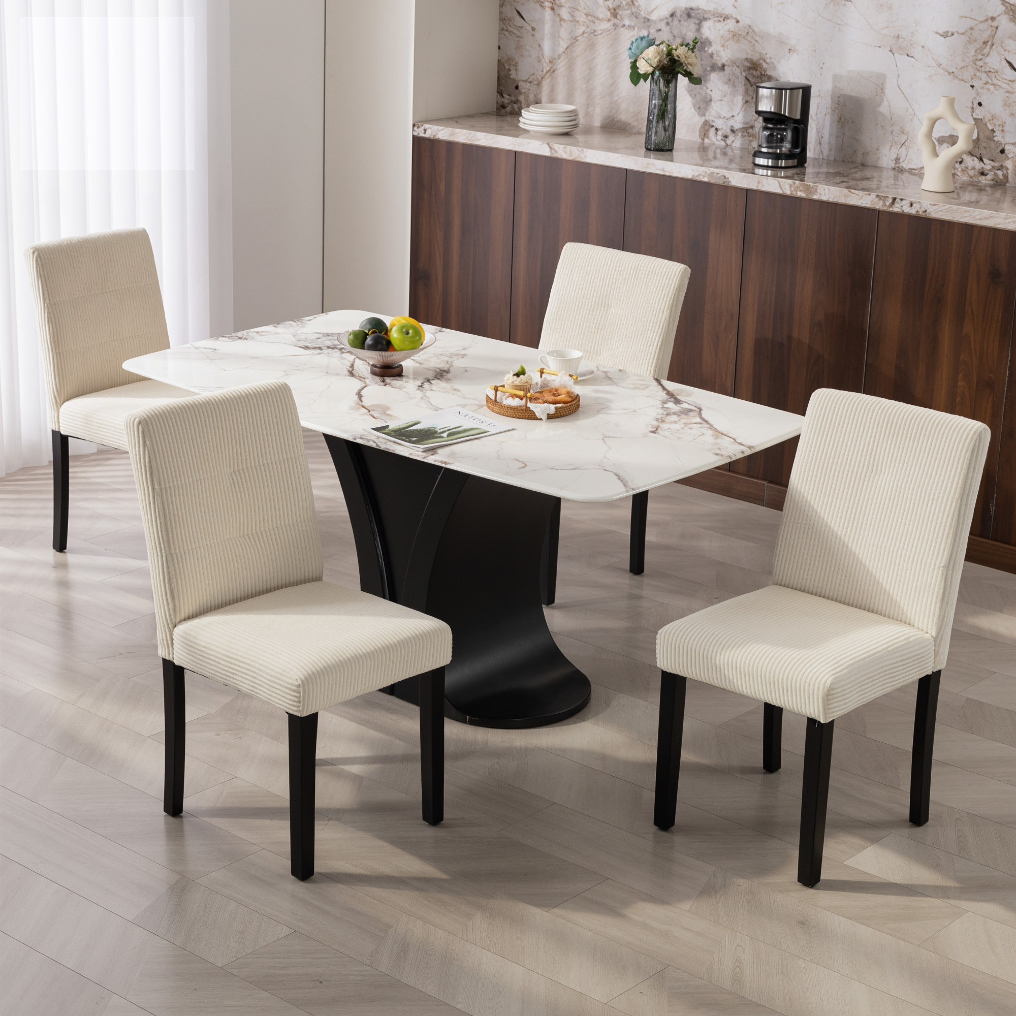 HOMCOM Modern Dining Chairs Set of 4, Kitchen Chairs with Rubberwood Legs and Padded Seat, Beige Aosom Canada
