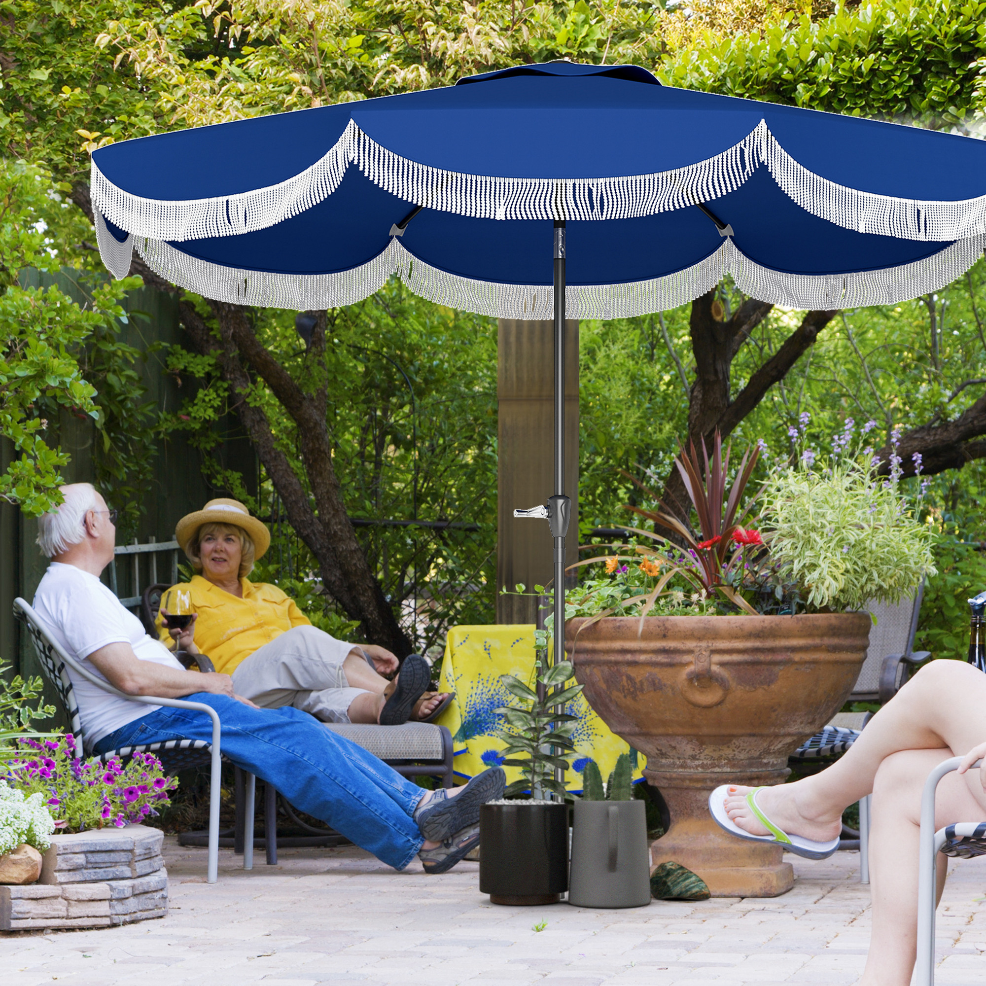 Outsunny 9FT Patio Umbrella Parasol, UPF 30+ Outdoor Market Umbrella with Crank, 8 Ribs, Push Button Tilt, Blue Aosom Canada