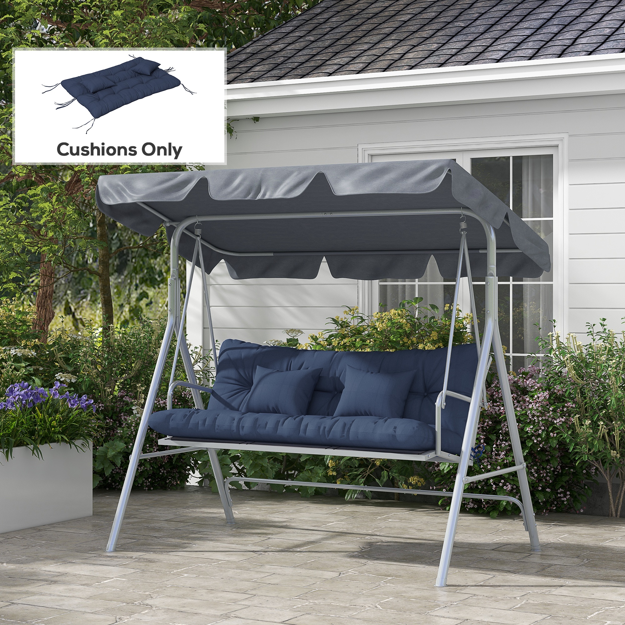 Outsunny 4-Piece Back and Seat Cushion Pillows Replacement and Pillows, Patio Chair Cushions Set with Ties, Navy Blue Aosom Canada