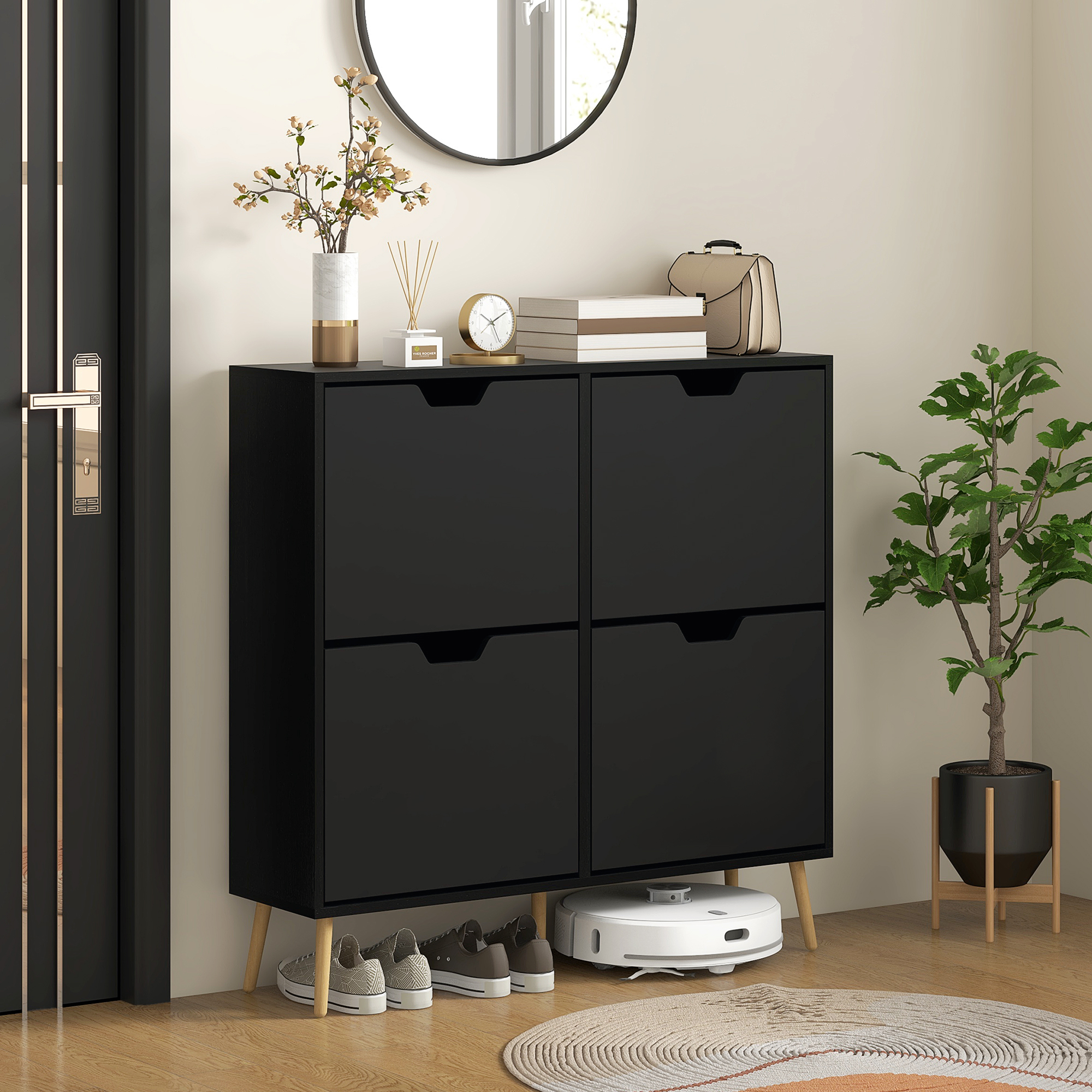 HOMCOM Shoe Storage Cabinet with 4 Flip Drawers and Adjustable Shelf, Shoe Cabinet for 16 Pairs of Shoes, Black Aosom Canada