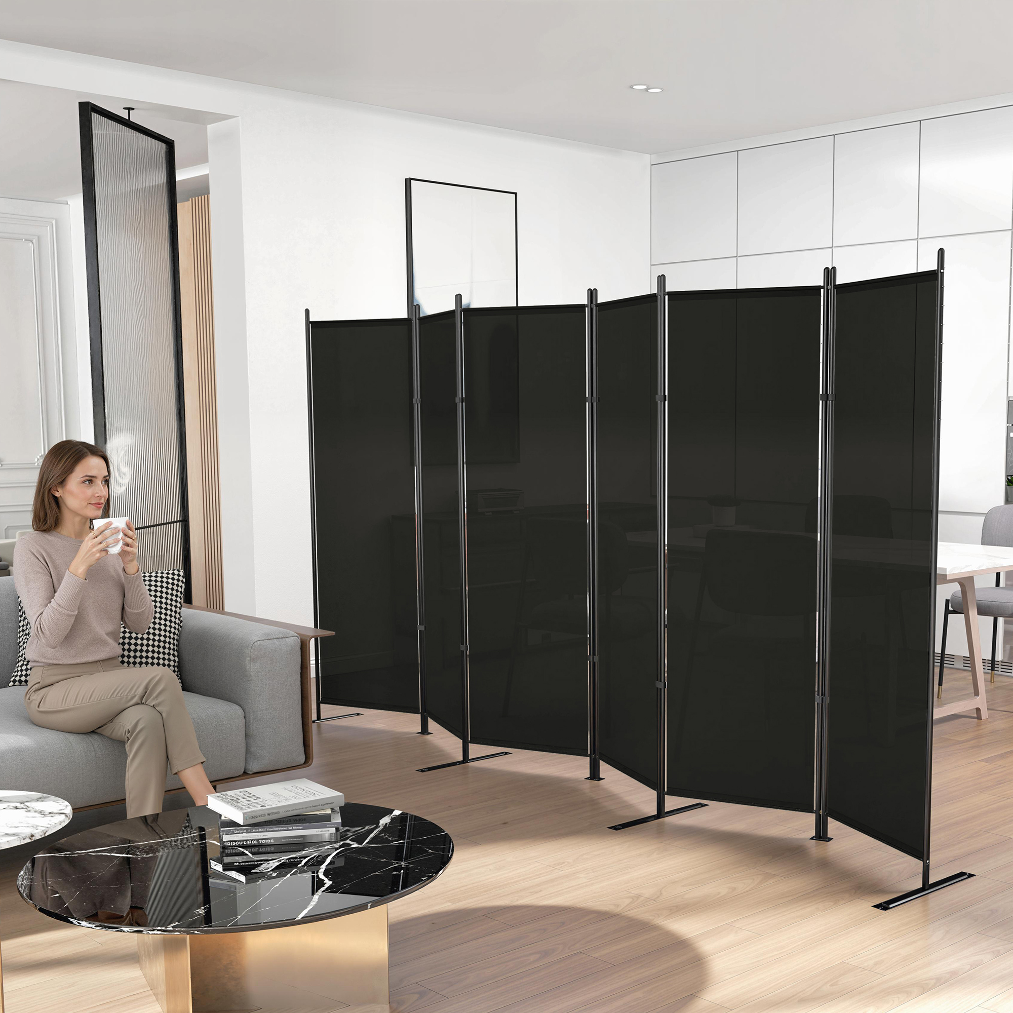 HOMCOM 6 Panel Room Divider, 6 Ft Folding Privacy Screen, Portable Freestanding Partition Wall Divider, Charcoal Grey Aosom Canada