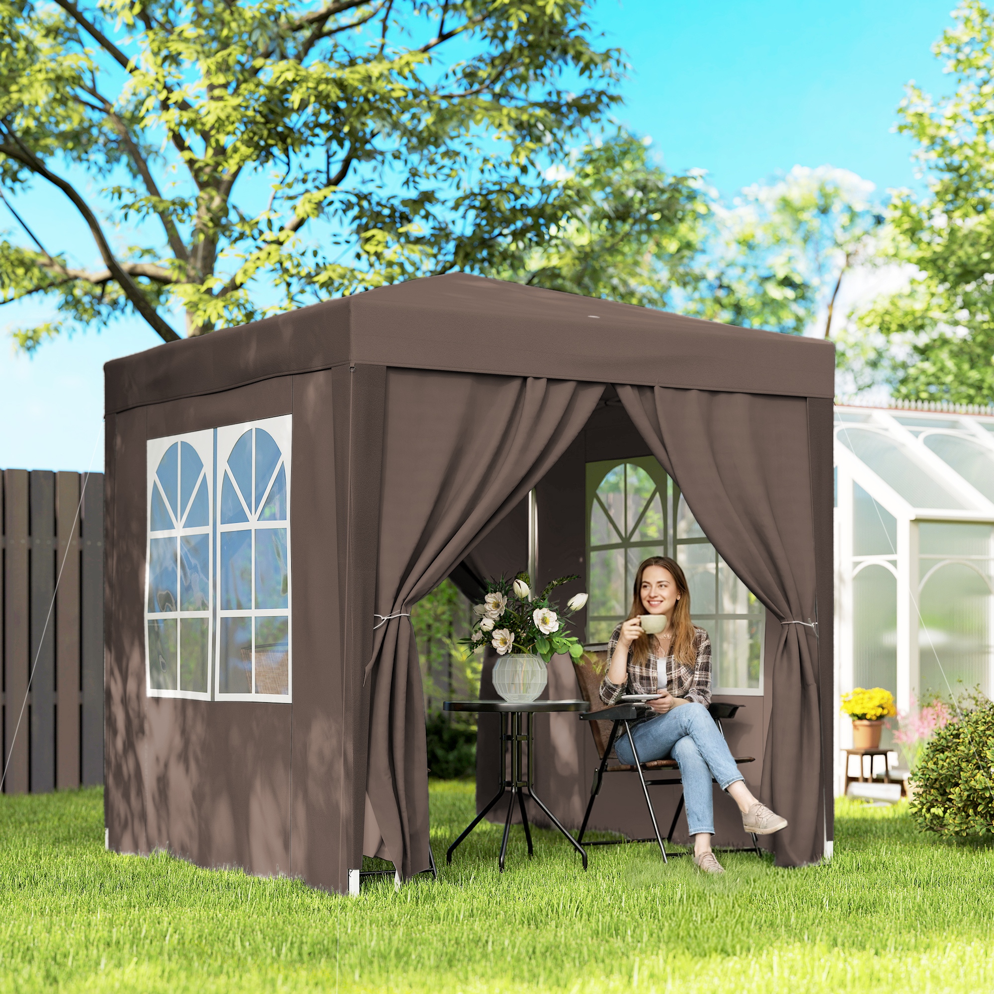 Outsunny 6.6'x6.6' Pop Up Canopy Tent with Sidewalls, Instant Sun Shelter Camping Gazebo with Carry Bag, Coffee Aosom Canada