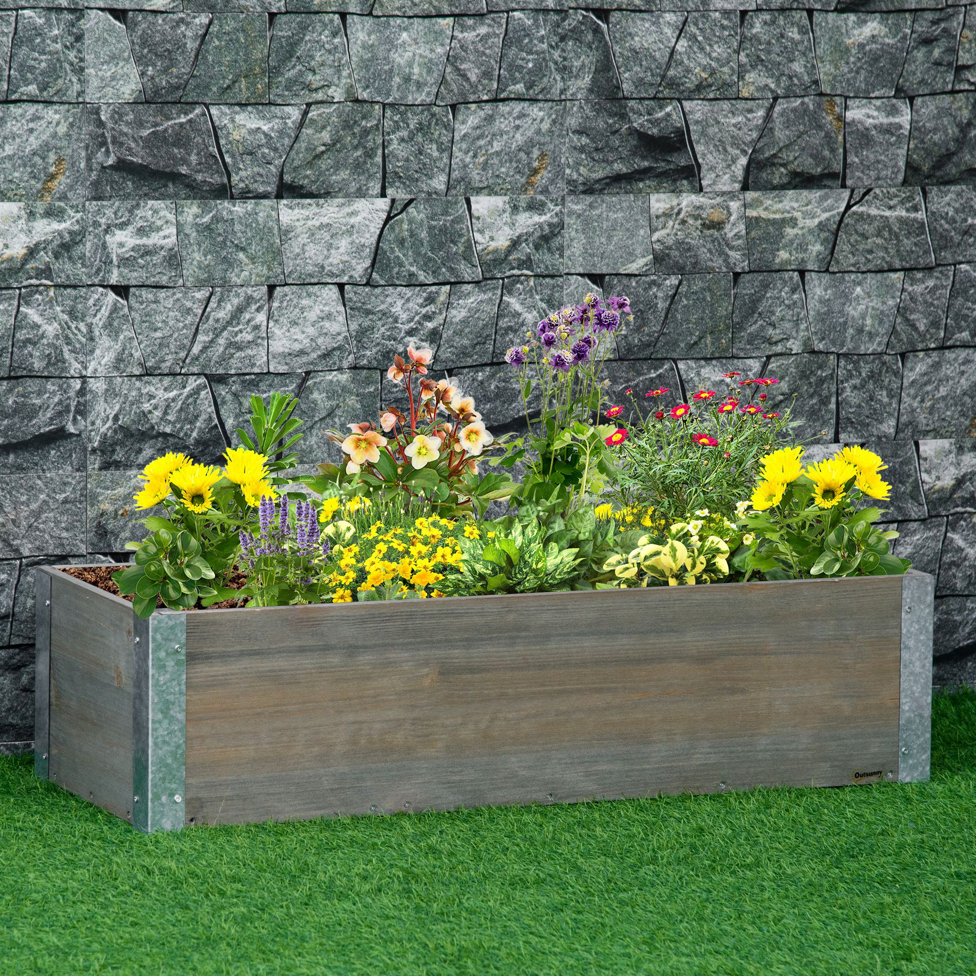 Outsunny 38"x12" Raised Wooden Planter: Elevated Garden Bed for Backyard Veggies/Herbs, Light Grey Aosom Canada