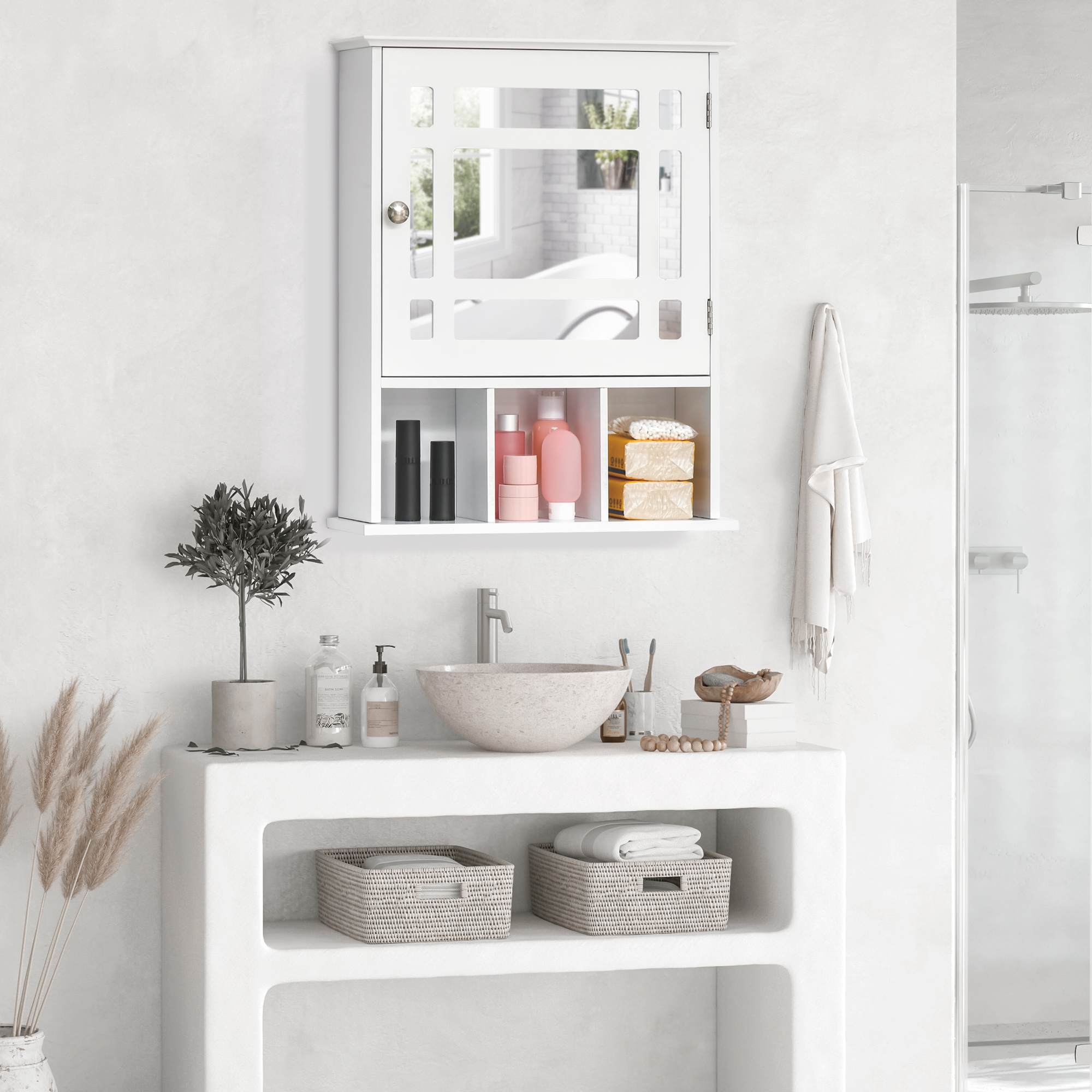 Kleankin White Wall Cabinet: Mounted Bathroom/Kitchen Storage with Mirrored Door & 3 Shelves for Organized Space Aosom Canada