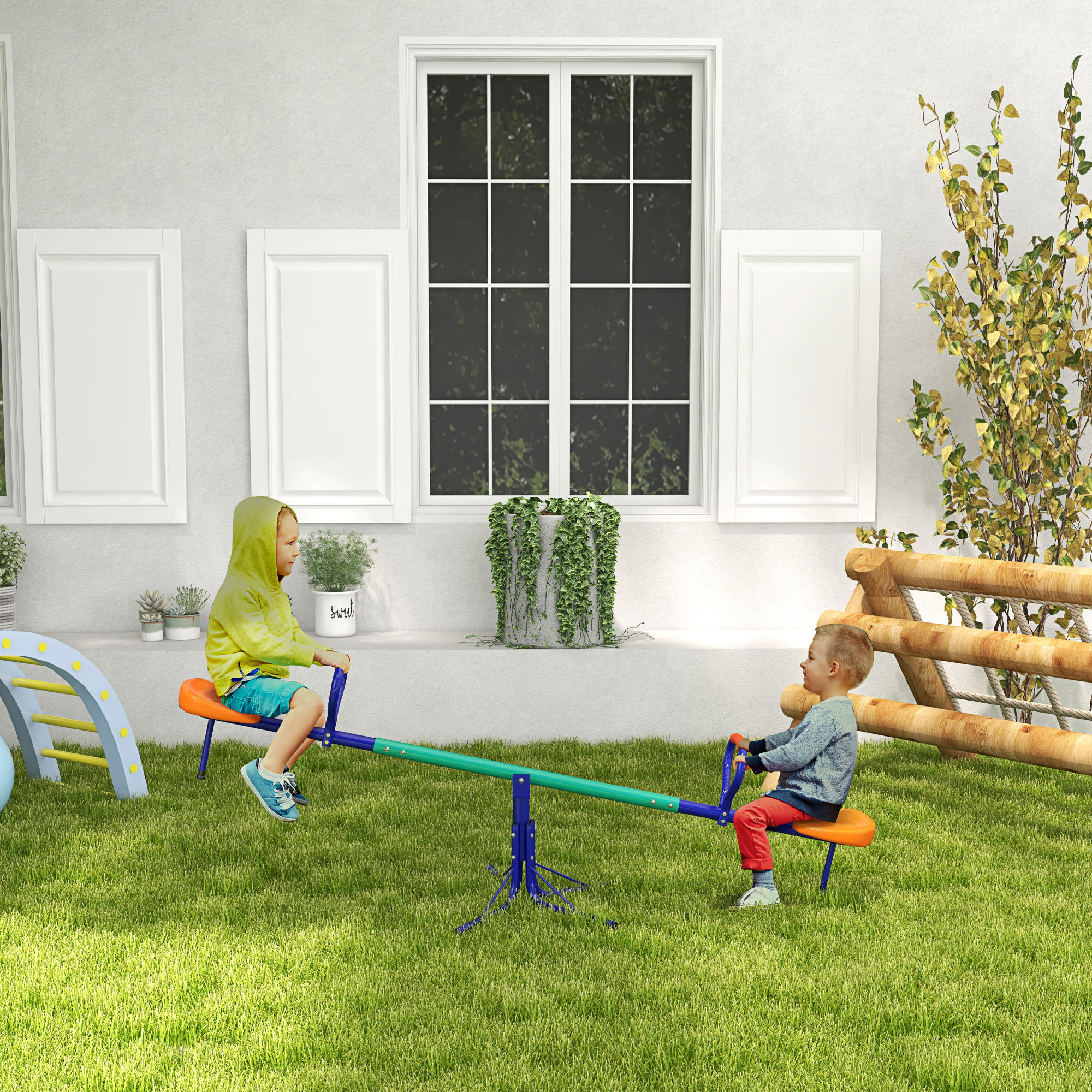 Outsunny Kids Seesaw Swivel with 360 Degrees Rotating, Outdoor Playground Equipment for Backyard, Playground, Multicoloured Aosom Canada