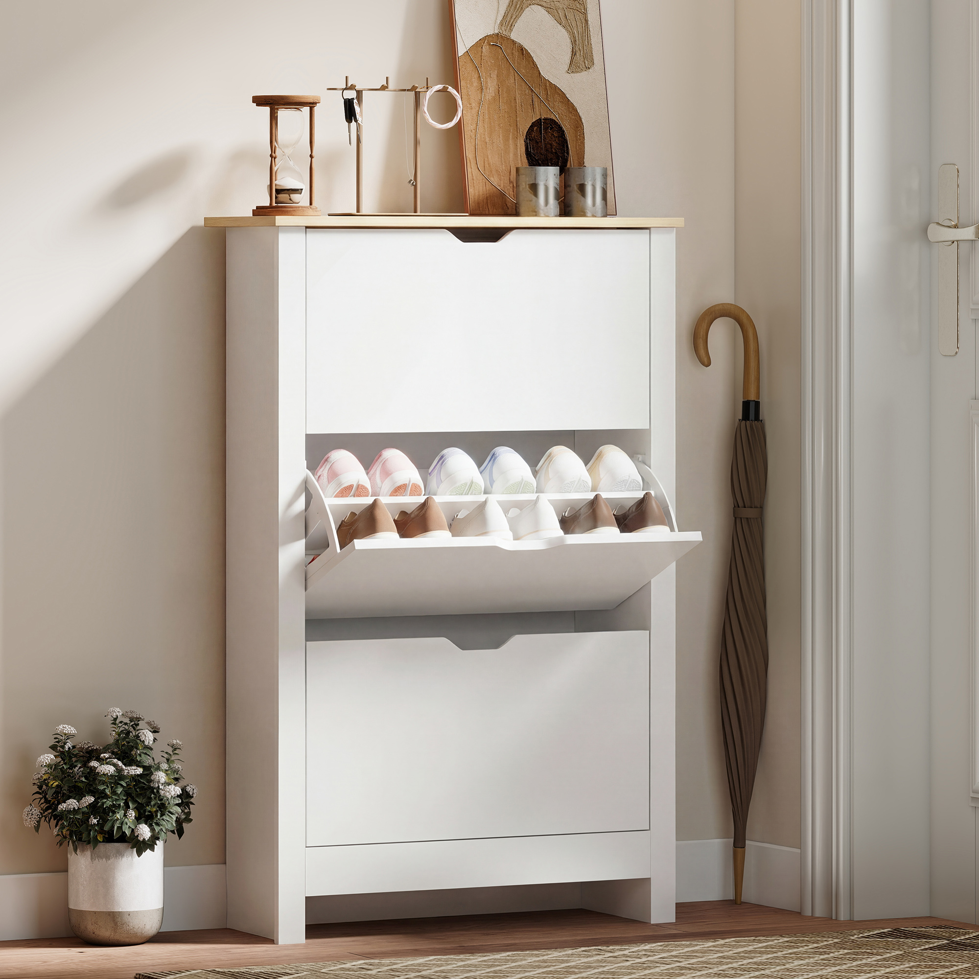 HOMCOM Shoe Storage Cabinet with 3 Flip Drawers and Adjustable Shelves for 18 Pairs of Shoes, White Aosom Canada