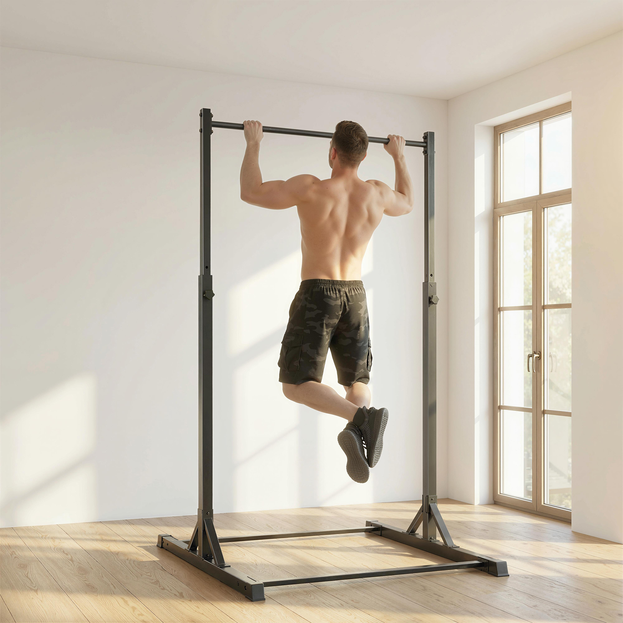 Soozier Portable Pull Up Station, Height Adjustable Pull Up Bar with 8 Levels for Home Gym Strength Training, 440LBS Capacity | Aosom Canada