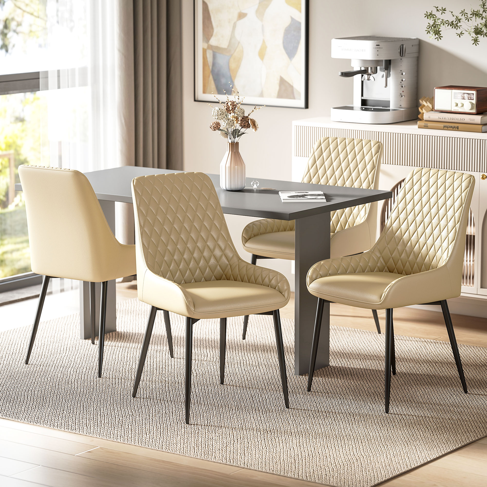 HOMCOM Upholstered Kitchen Chairs, Modern Dining Chairs Set of 4 with Diamond Tufting and Steel Legs for Dining Room, Khaki Aosom Canada