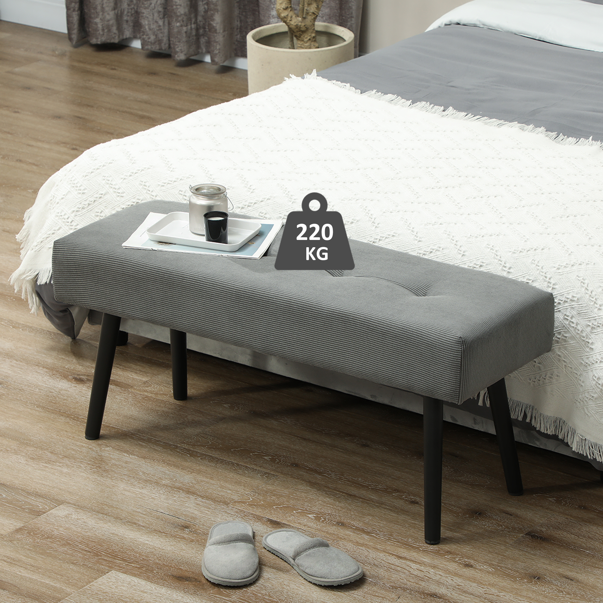 HOMCOM 39" Upholstered Ottoman Bench, Corduroy Entryway Bedroom Bench with Padded Seat and Steel Legs for Bedroom, Grey Aosom Canada