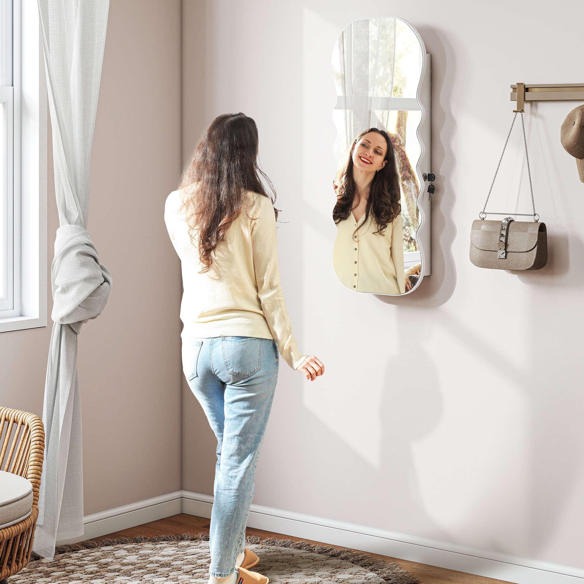 HOMCOM Jewelry Armoire Cabinet with Lights, Wall Mounted or Door Hanging Mirror Jewelry Cabinet with Full Length Mirror, White Aosom Canada