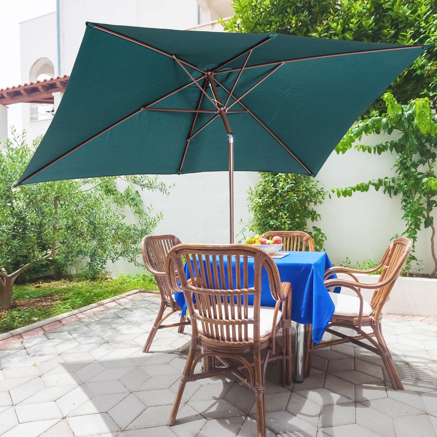 Outsunny 6.5x10ft Rectangle Aluminum Patio Umbrella Garden Parasol Outdoor Sunshade Tilt Crank Canopy Green Aosom Canada