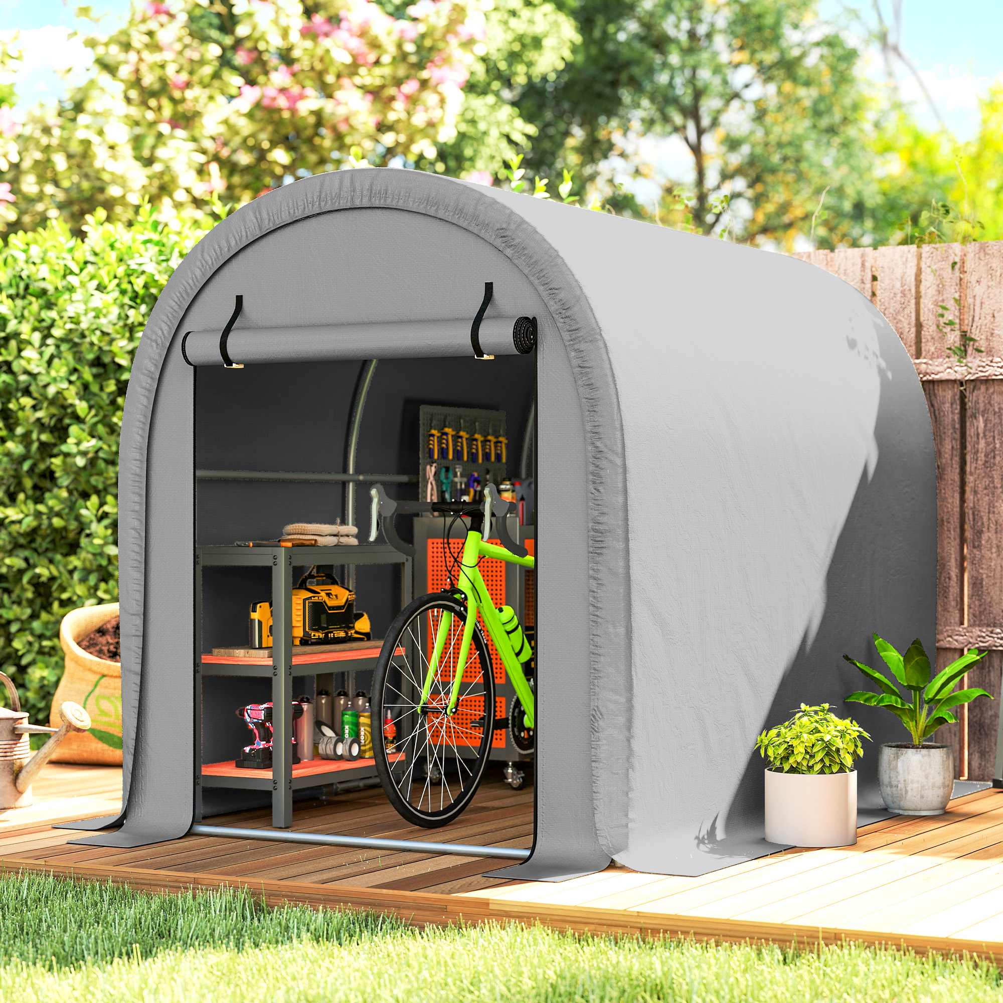Outsunny 8' x 5' Portable Shed, Water-Resistant Bike Tent with Roll-up Zipper Door and Galvanized Metal Frame for Bike Aosom Canada