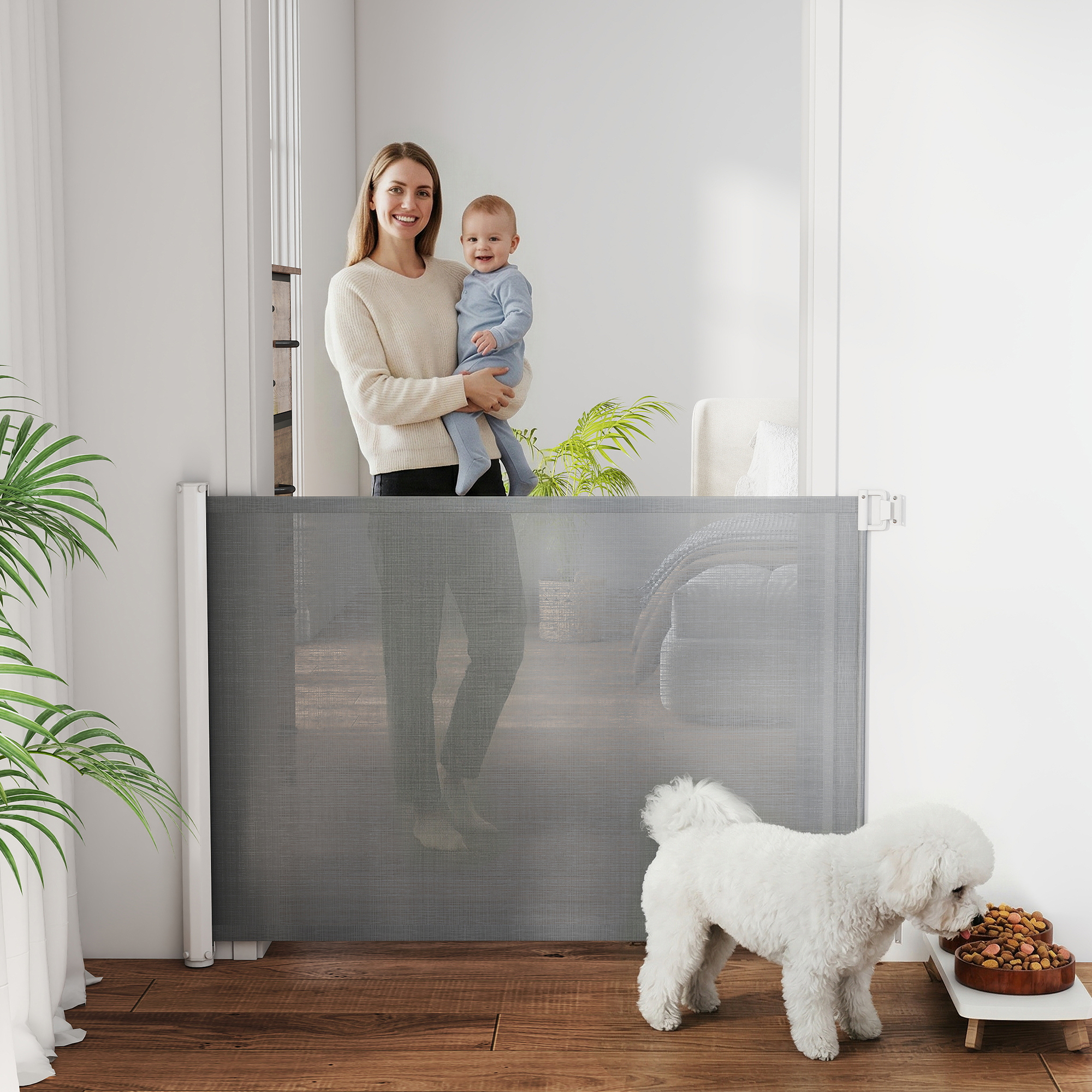 PawHut Retractable Safety Barrier: Grey Flexible Gate for Pets, Secure & Extendable for Stairways/Doorways Aosom Canada