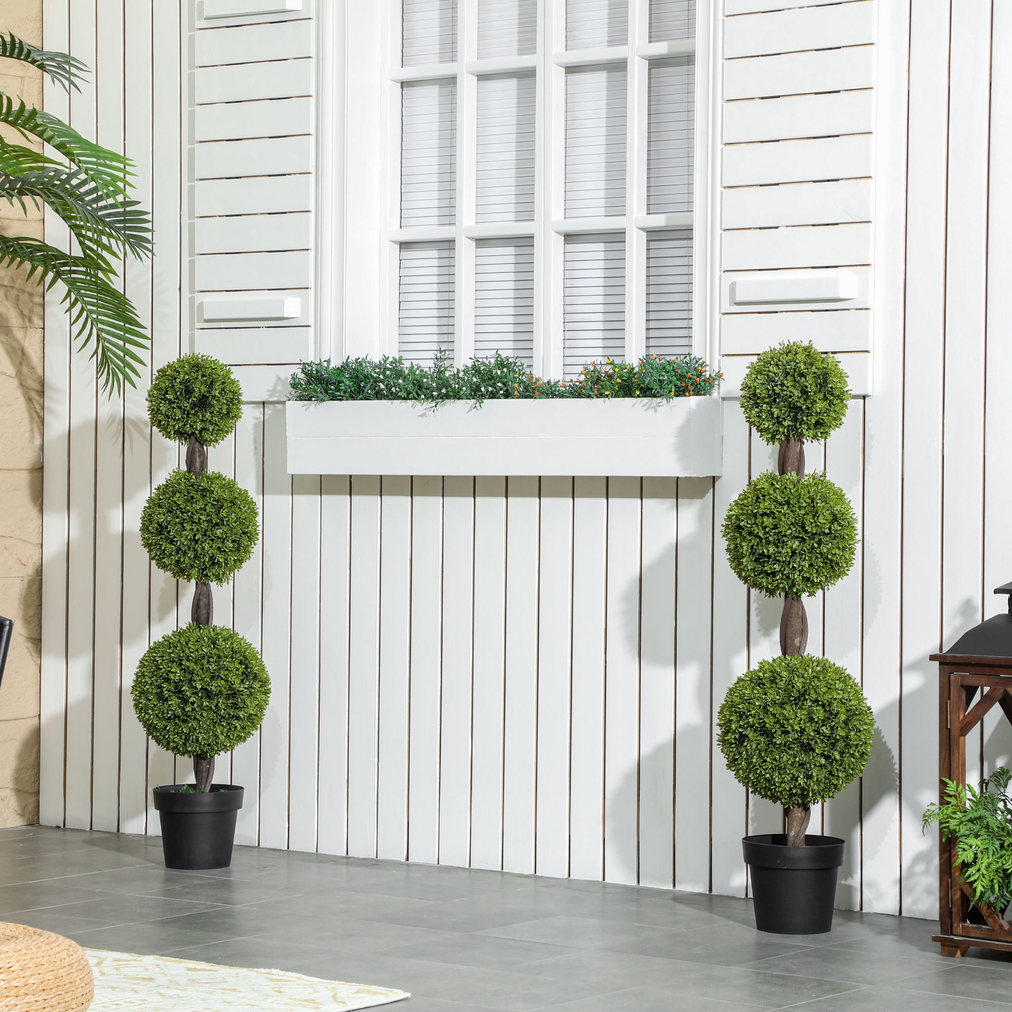 HOMCOM Set of 2 Artificial Ball Boxwood Topiary Trees, Fake Plants in Pots for Indoor Outdoor Decor, Green Aosom Canada