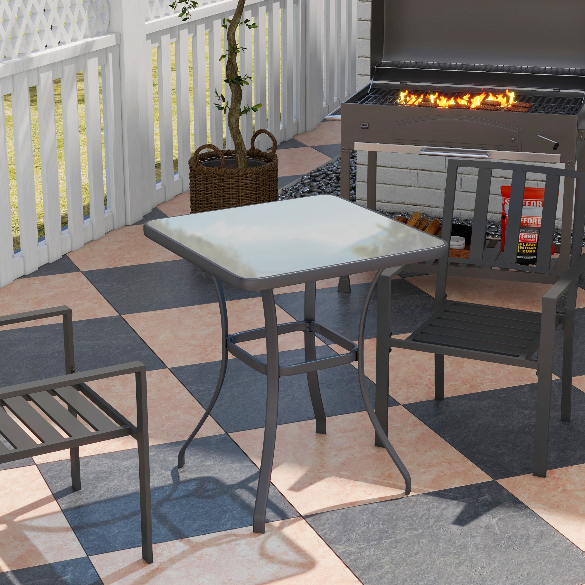 Outsunny 27" Patio Square Table with Tempered Glass Top Outdoor Dining Bar Bistro Steel Frame Aosom Canada
