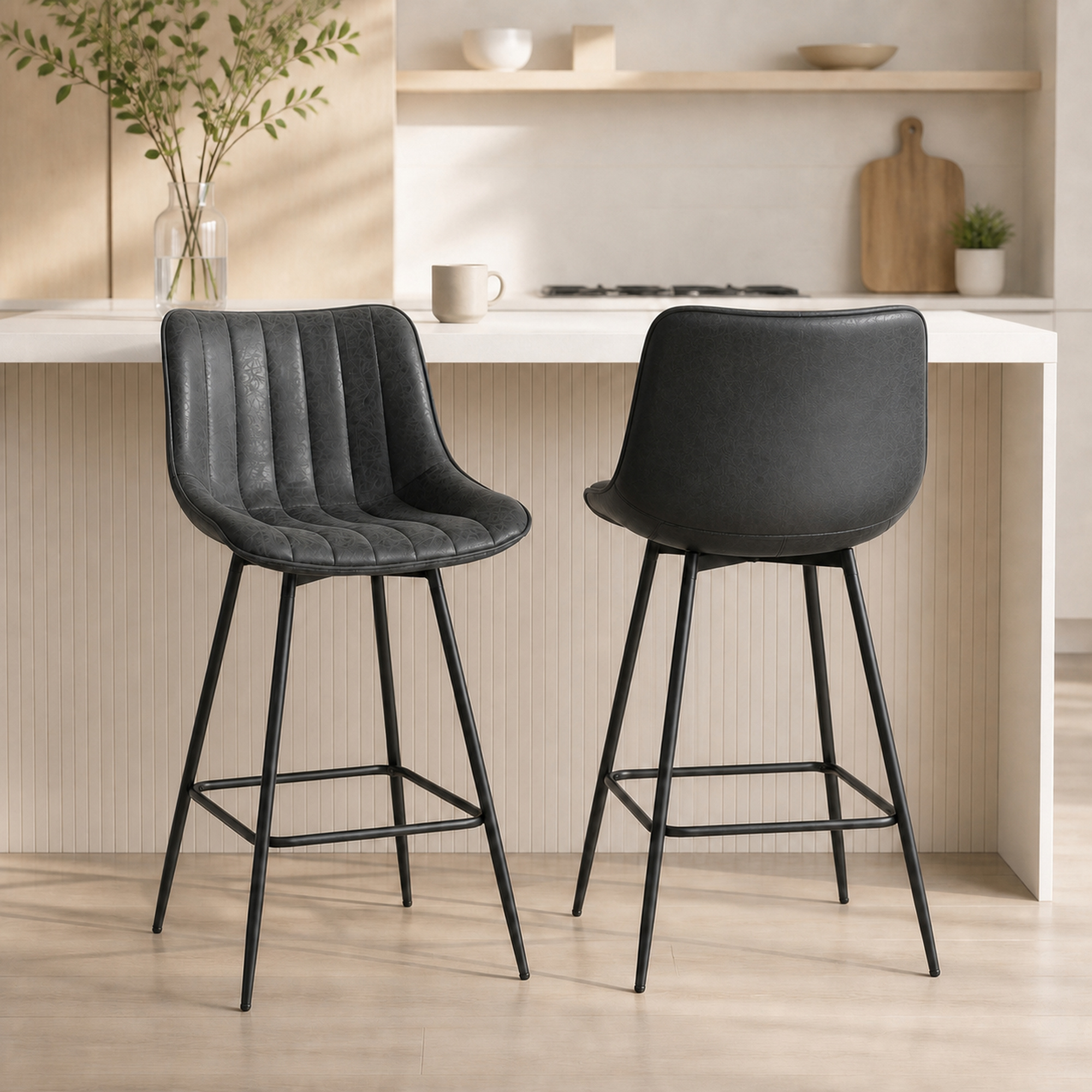 HOMCOM Set of 2 Counter Height Barstools, PU Leather Upholstered Bar Stools with Backrest, Footrest and Steel Legs, Black Aosom Canada