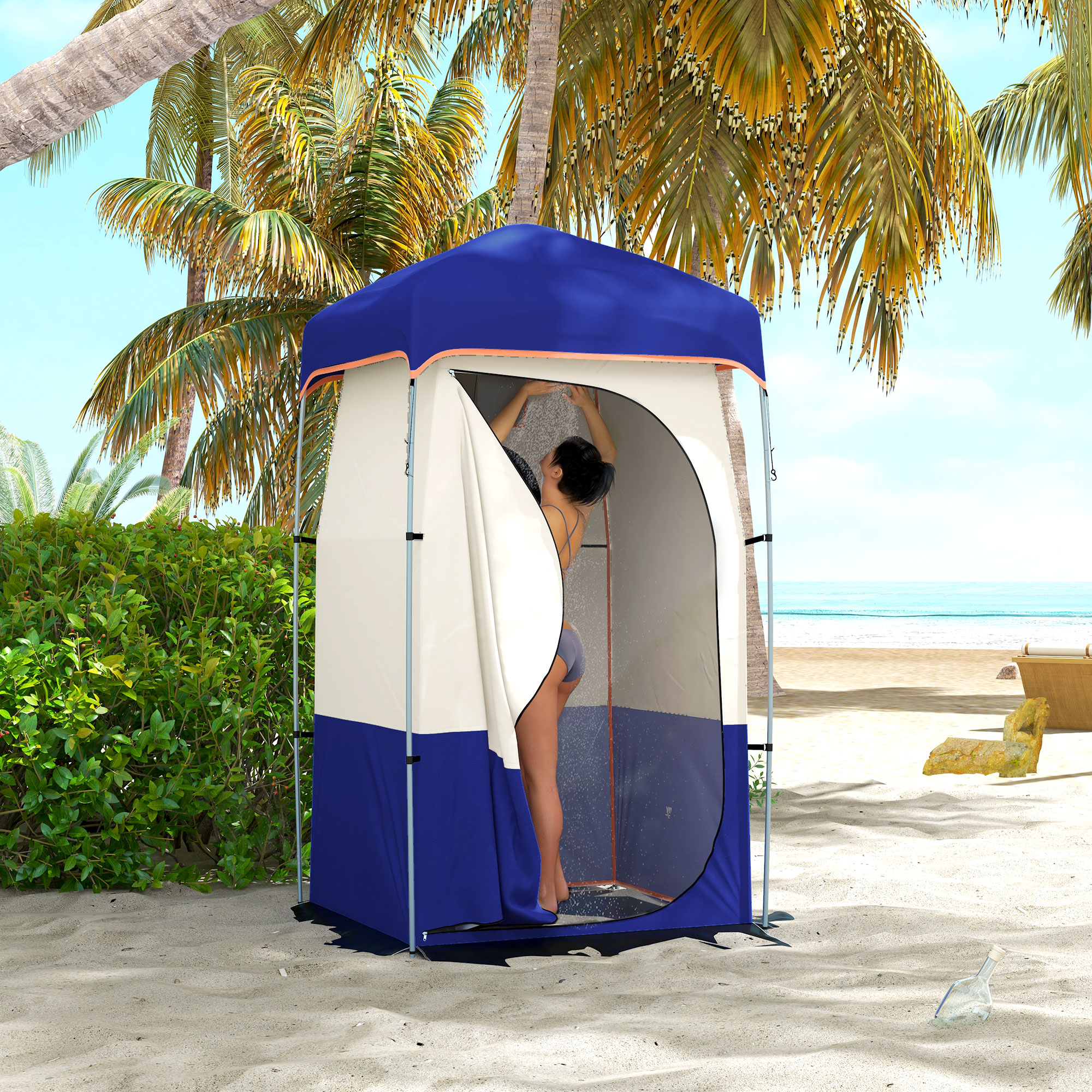 Outsunny Camping Shower Tent, Portable Privacy Shelter with Solar Shower Bag, Removable Floor and Carrying Bag, Blue | Aosom Canada