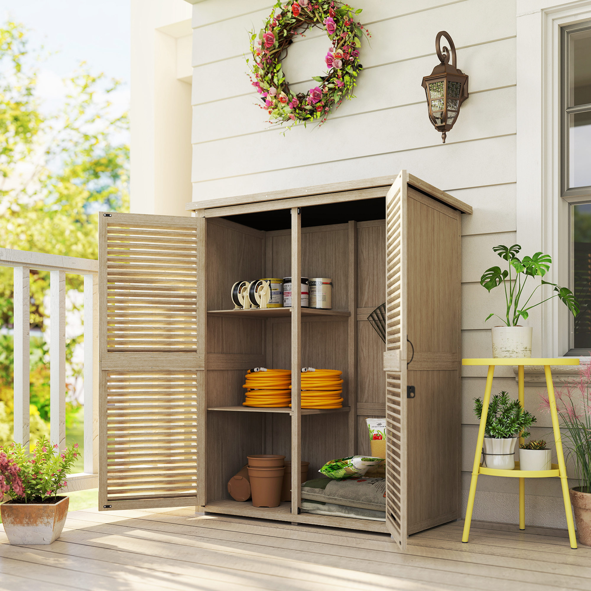 Outsunny 50" x 26" x 66" Wooden Garden Shed, Outdoor Storage Shed with Waterproof Asphalt Roof, Shelves, Natural Aosom Canada