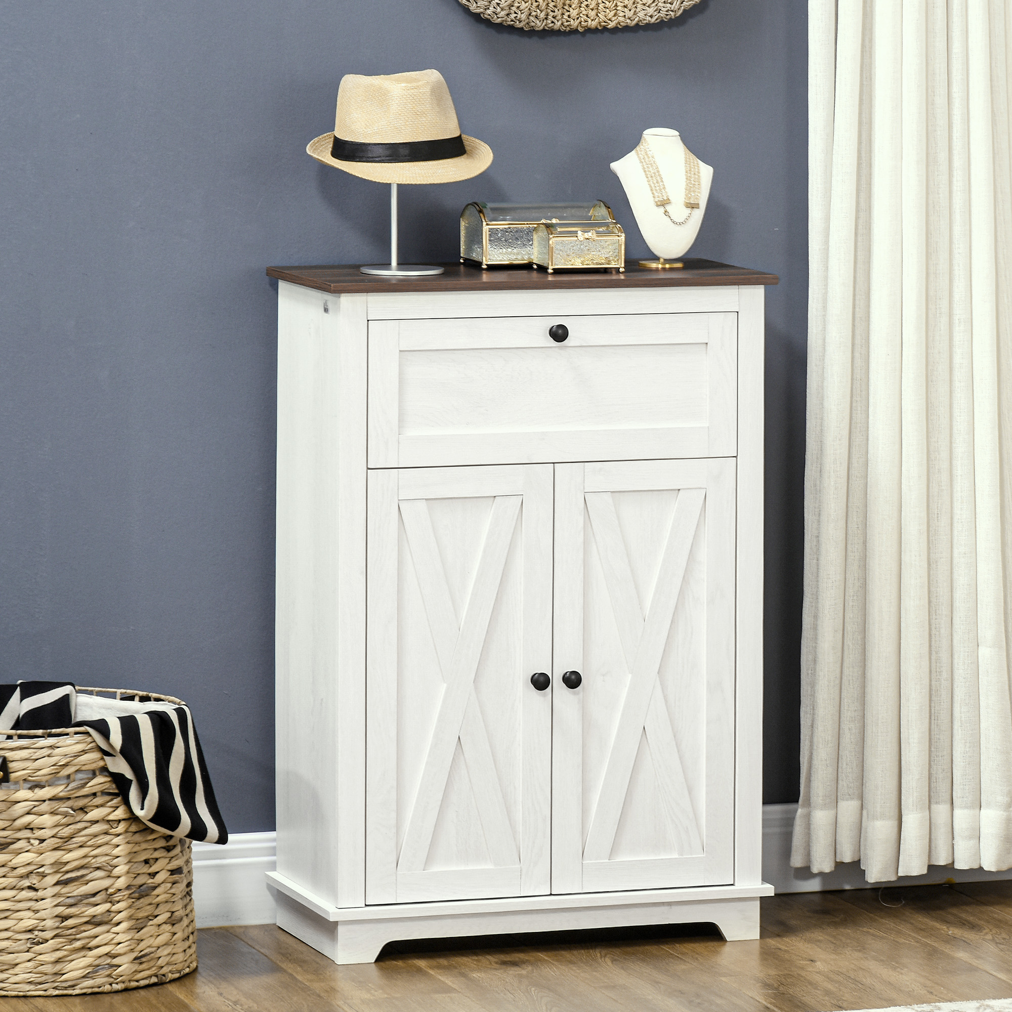 HOMCOM Compact White Farmhouse Cabinet: 23.6" Sideboard with Doors & Drawer for Space-Saving Kitchen & Living Room Organization Aosom Canada
