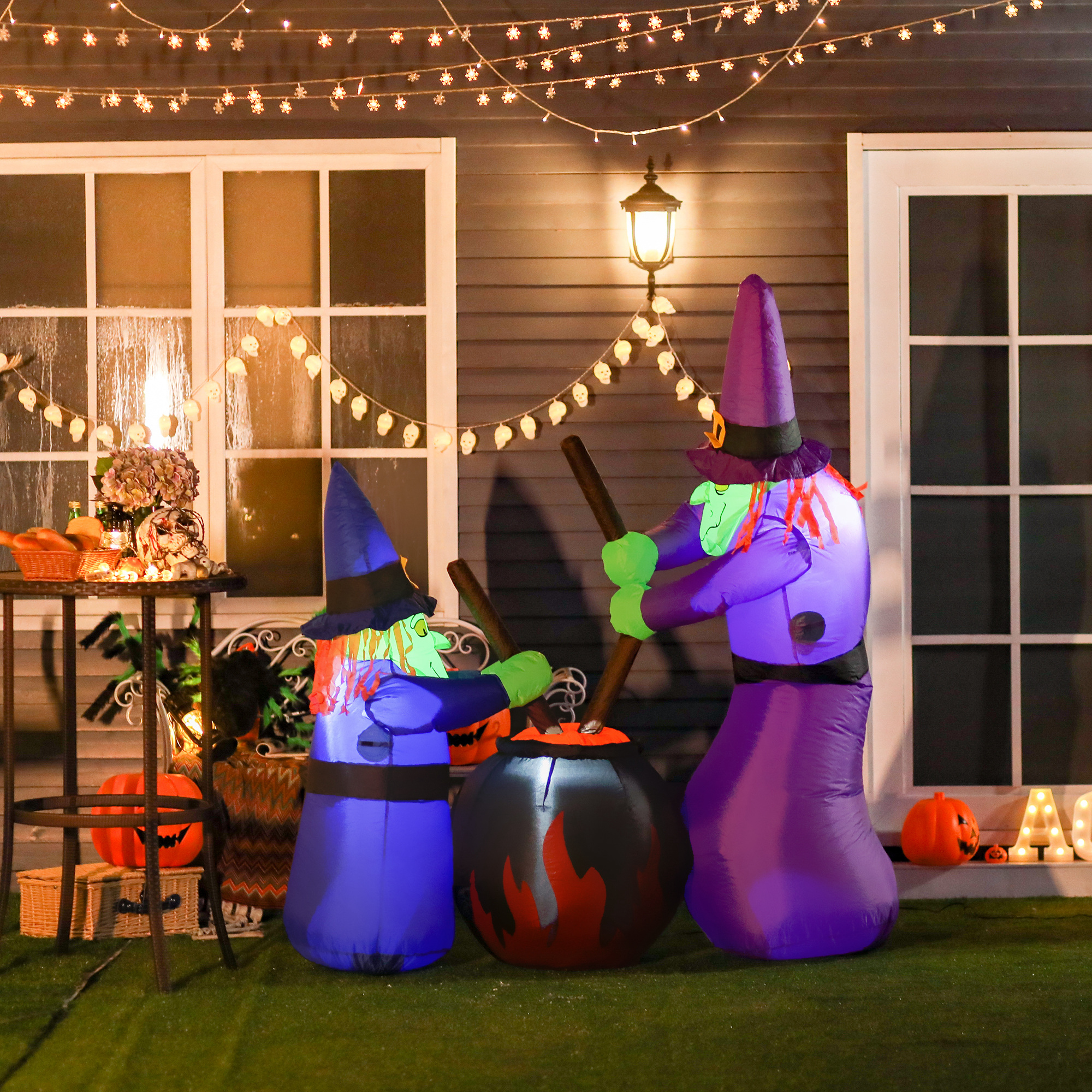 HOMCOM Outdoor Yard Colorful 5.5ft Blow Up Inflatable Halloween Two Old Witch and Magical Potions Decoration with LED for Indoor Outdoor| Aosom Canada