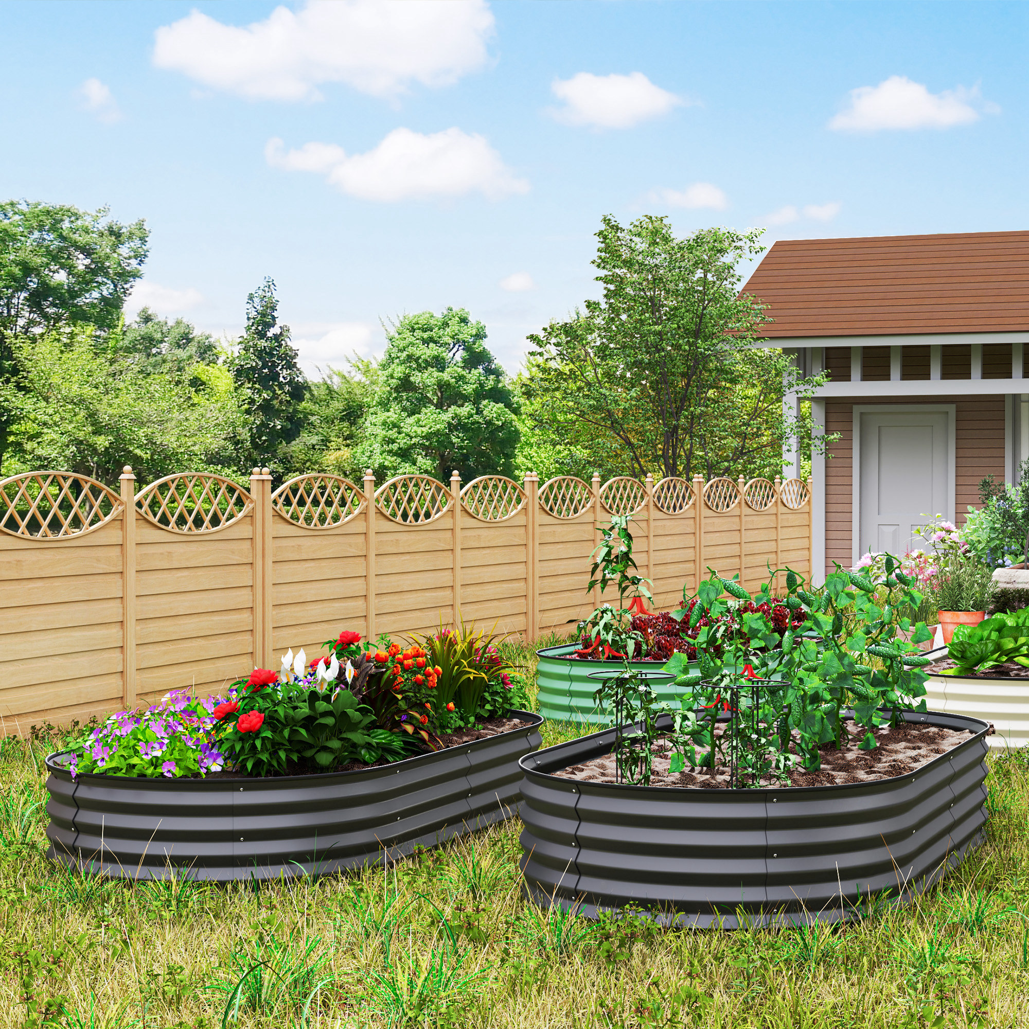 Outsunny 6' x 3' x 1' Large Outdoor Planter Box, Galvanized Raised Garden Bed with Metal Plant Stake, Dark Grey Aosom Canada