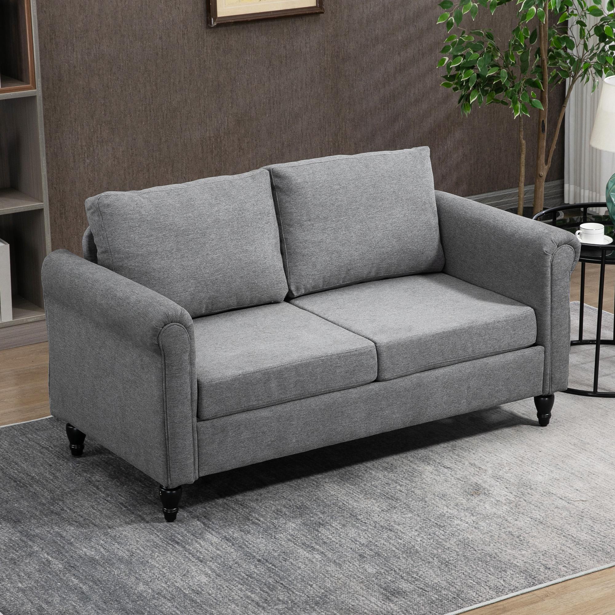 HOMCOM Stylish Loveseat with Curved Armrests Upholstered 2 Seater Sofa with Cushions Rubber Wood Legs Light Grey Aosom Canada
