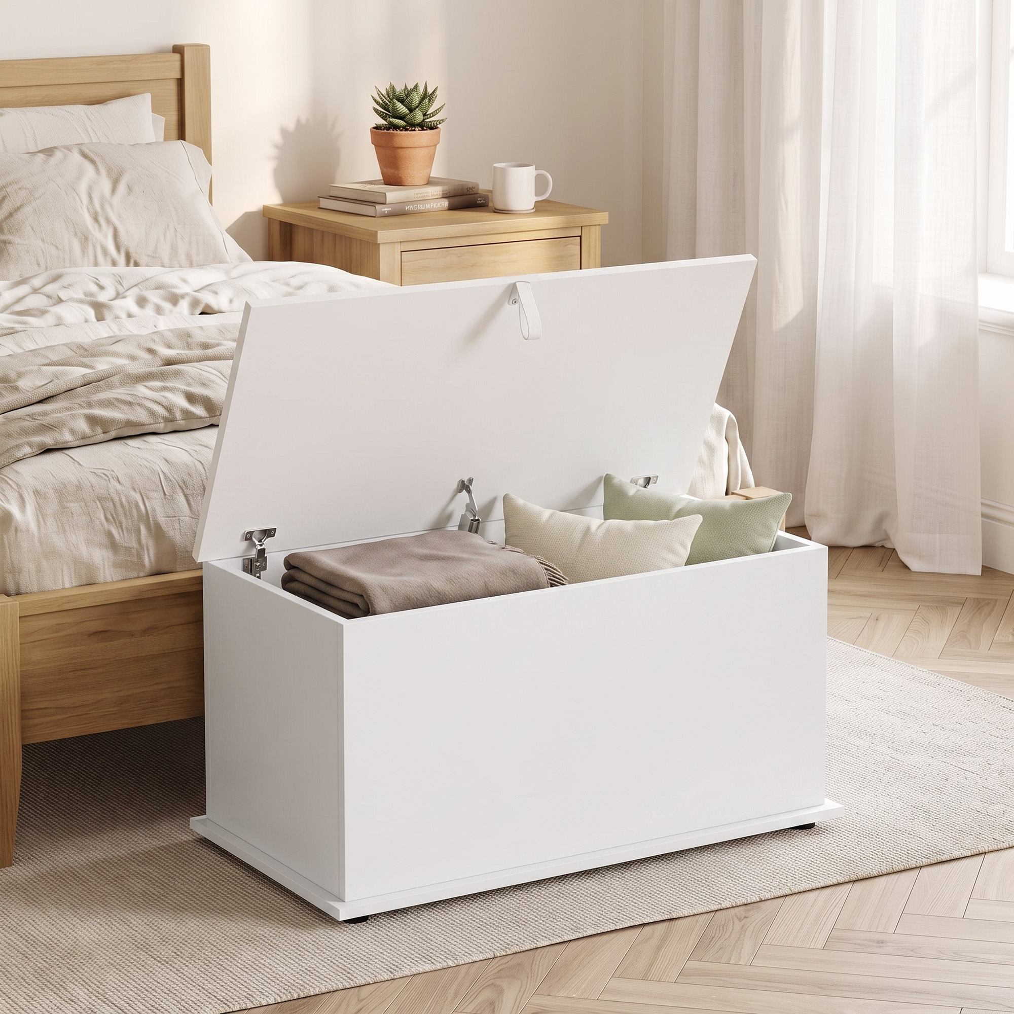 HOMCOM 31.5" Lift Top Storage Chest with Safety Hinge, Storage Box Organizer with Flip-Top Lid for Bedroom, White Aosom Canada