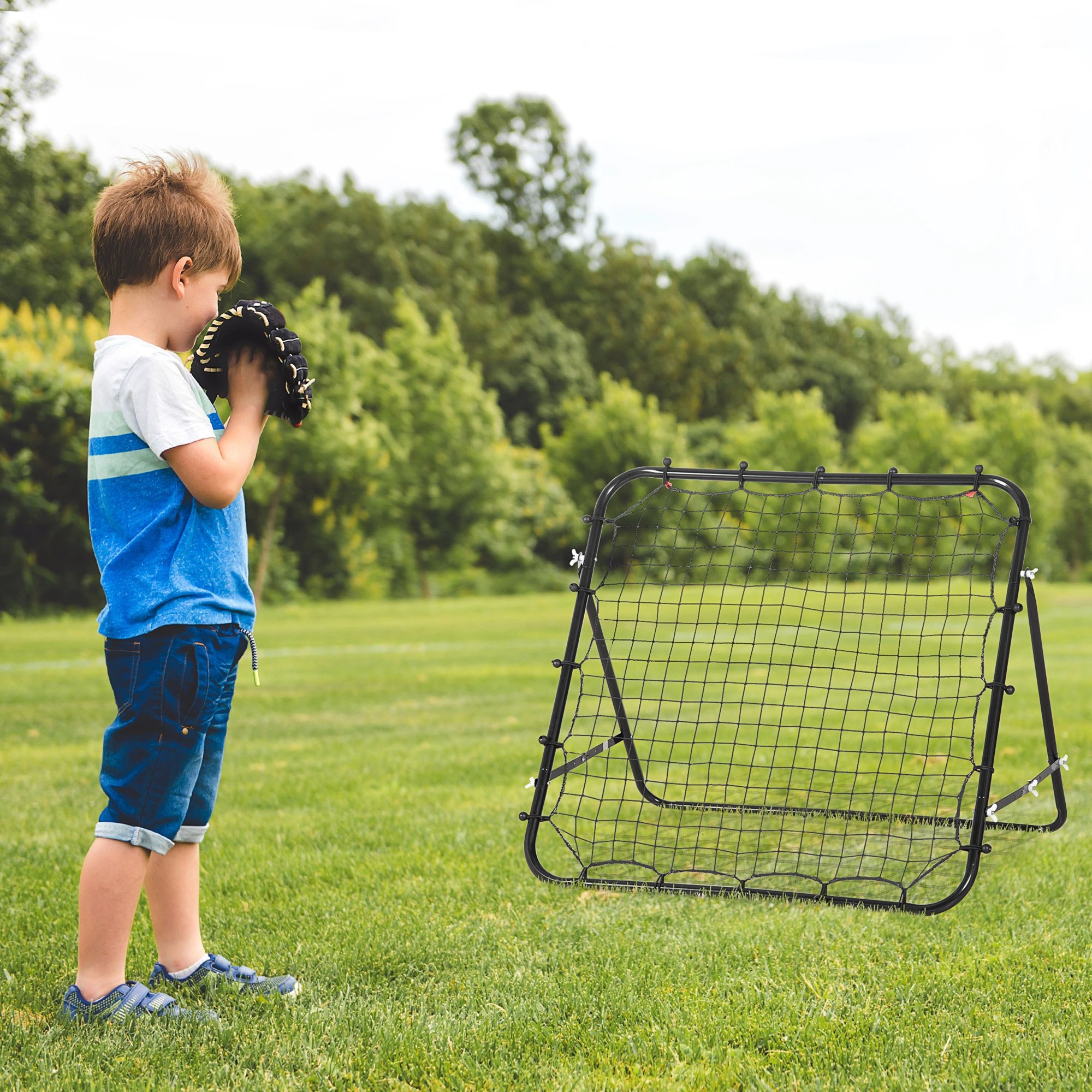 HOMCOM Volleyball Rebounder Net Football Training Aid Kickback Target Play Black Aosom Canada