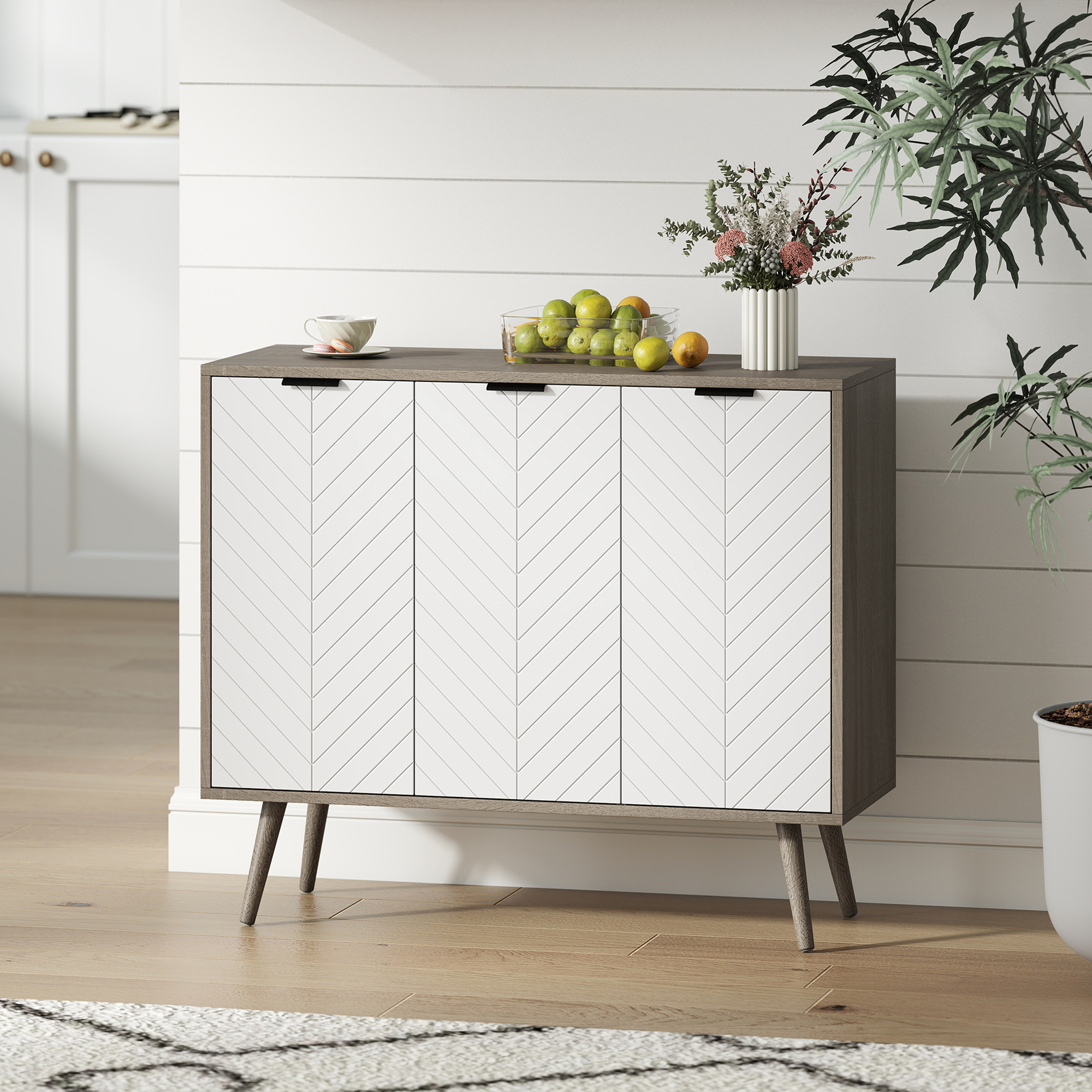 HOMCOM Modern Sideboard and Buffet, Dining Room Cabinet with Adjustable Shelves and 3 Doors, Grey Aosom Canada